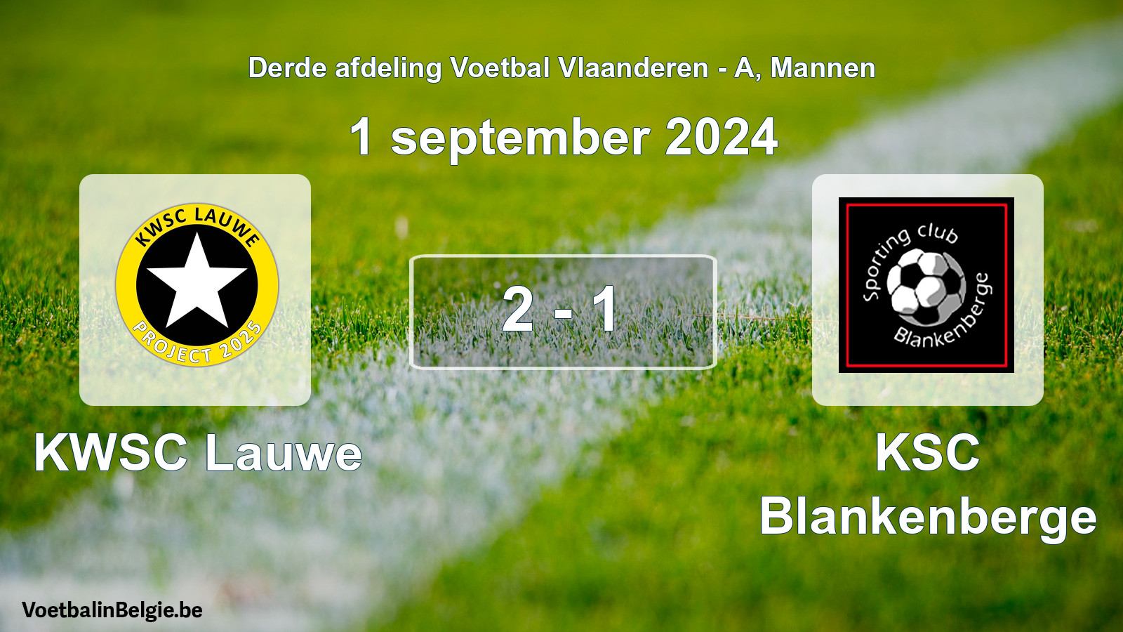 Gespeelde wedstrijd mannenvoetbal: KWSC Lauwe - KSC Blankenberge 2 - 1 (1 september 2024)