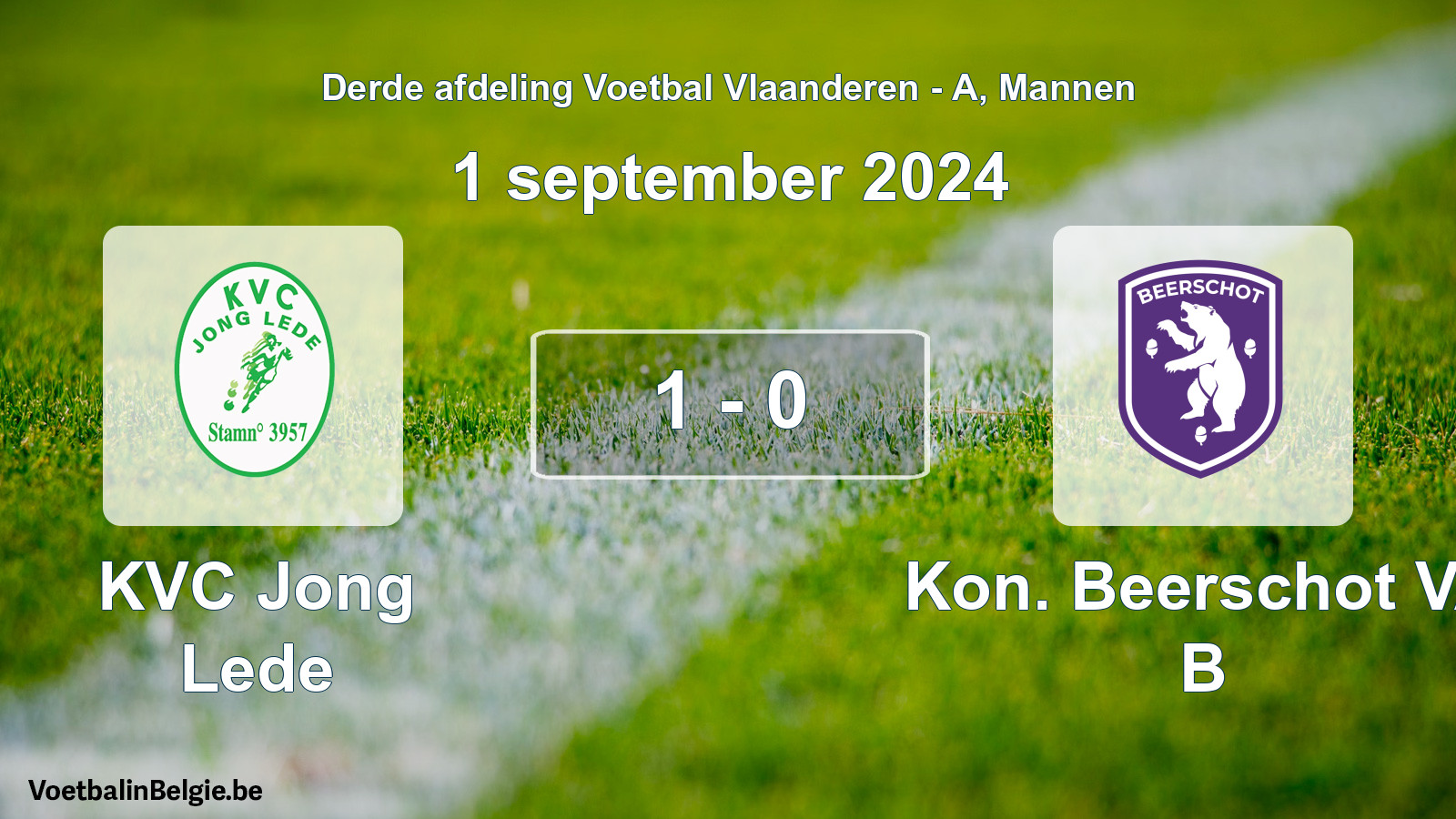 Gespeelde wedstrijd mannenvoetbal: KVC Jong Lede - Kon. Beerschot VA B 1 - 0 (1 september 2024)