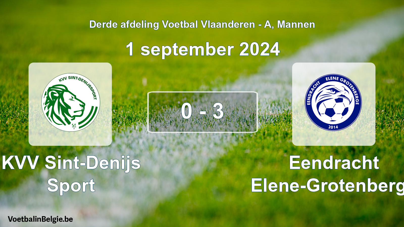 Gespeelde wedstrijd mannenvoetbal: KVV Sint-Denijs Sport - Eendracht Elene-Grotenberge 0 - 3 (1 september 2024)