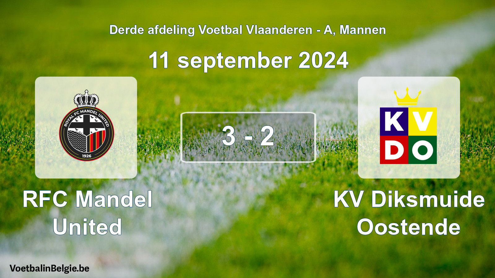 Gespeelde wedstrijd mannenvoetbal: RFC Mandel United - KV Diksmuide Oostende 3 - 2 (11 september 2024)
