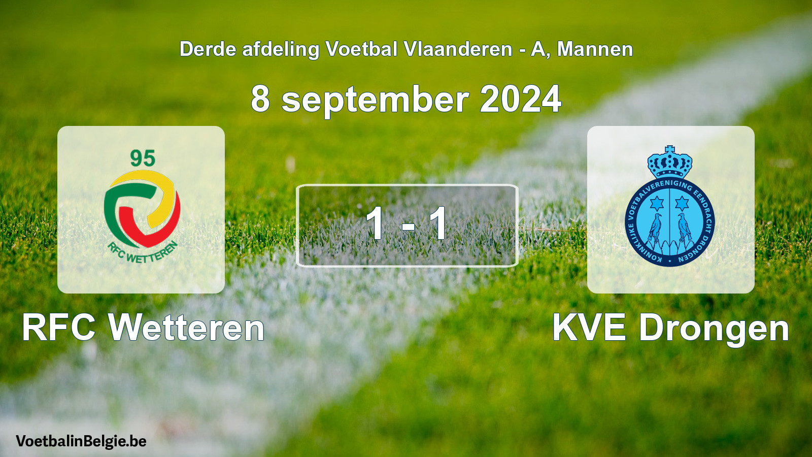 Gespeelde wedstrijd mannenvoetbal: RFC Wetteren - KVE Drongen 1 - 1 (8 september 2024)
