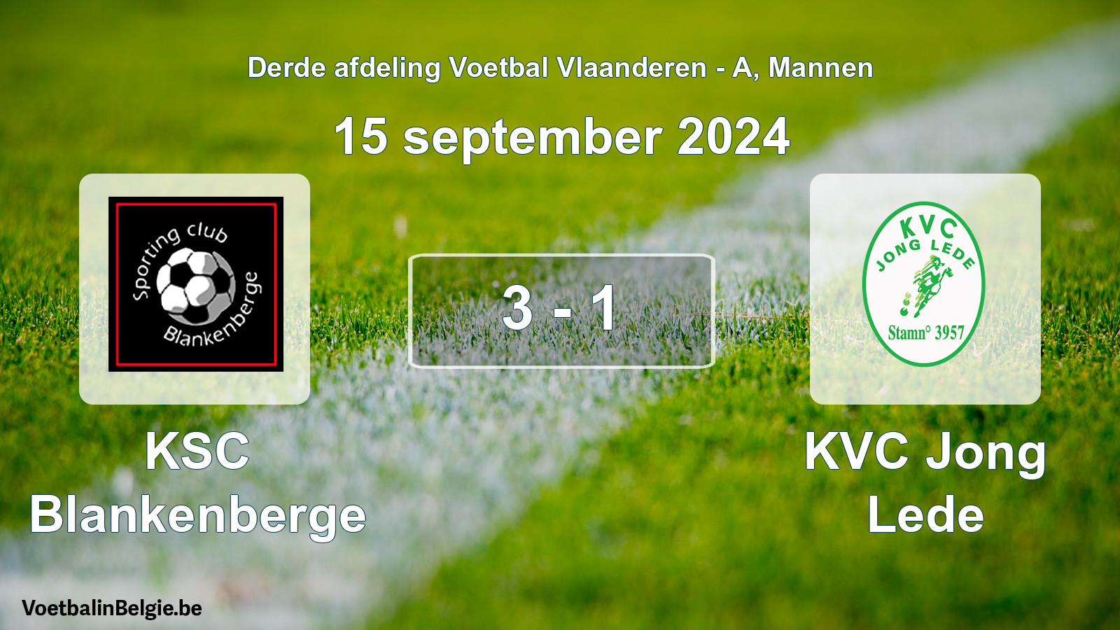 Gespeelde wedstrijd mannenvoetbal: KSC Blankenberge - KVC Jong Lede 3 - 1 (15 september 2024)