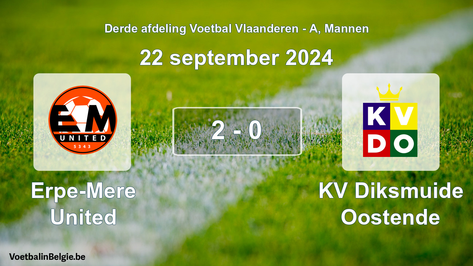 Gespeelde wedstrijd mannenvoetbal: Erpe-Mere United - KV Diksmuide Oostende 2 - 0 (22 september 2024)