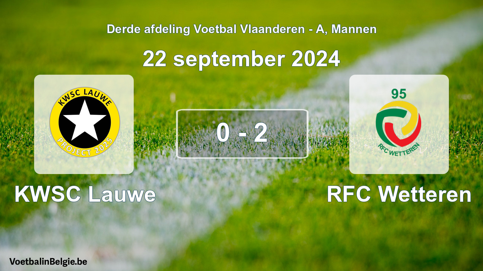 Gespeelde wedstrijd mannenvoetbal: KWSC Lauwe - RFC Wetteren 0 - 2 (22 september 2024)