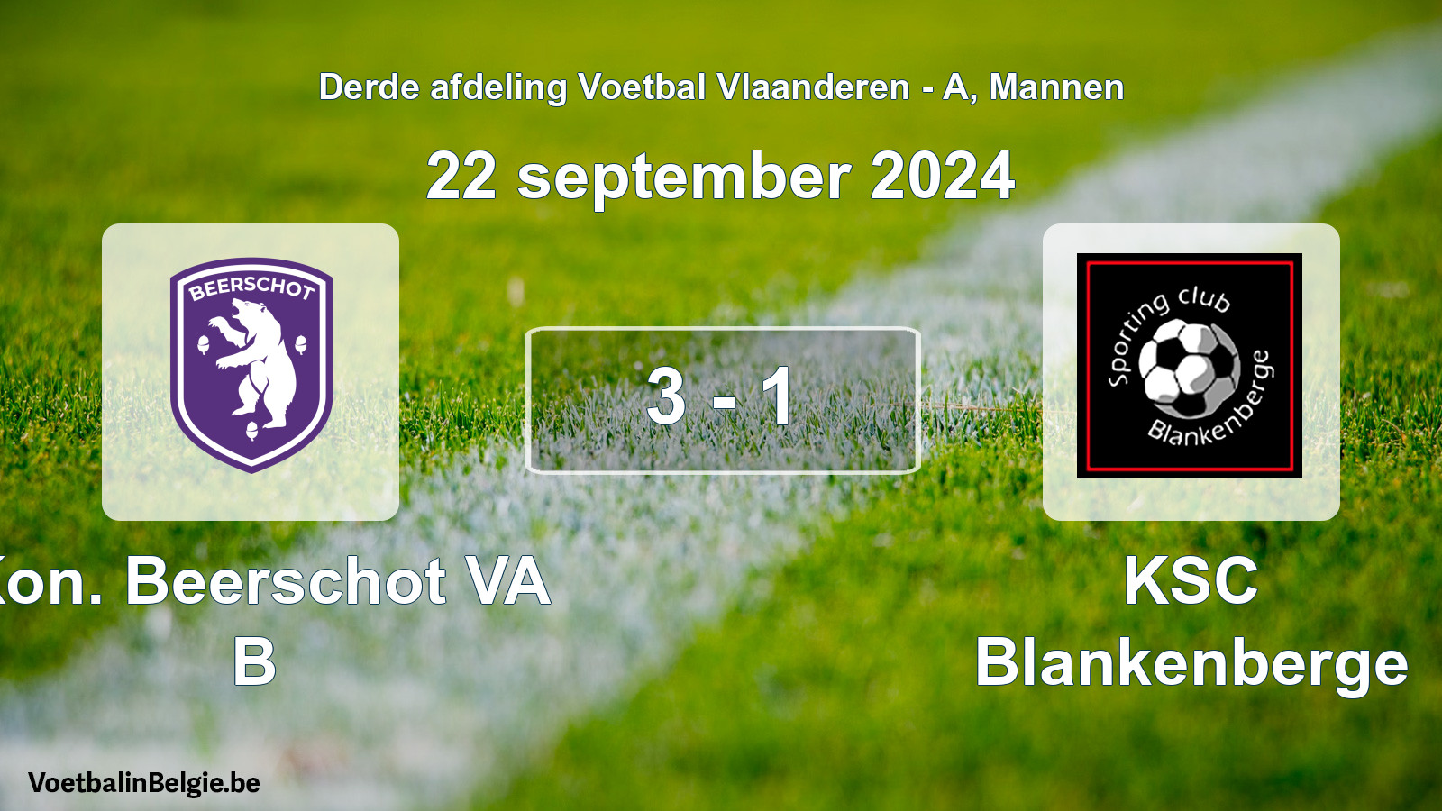Gespeelde wedstrijd mannenvoetbal: Kon. Beerschot VA B - KSC Blankenberge 3 - 1 (22 september 2024)