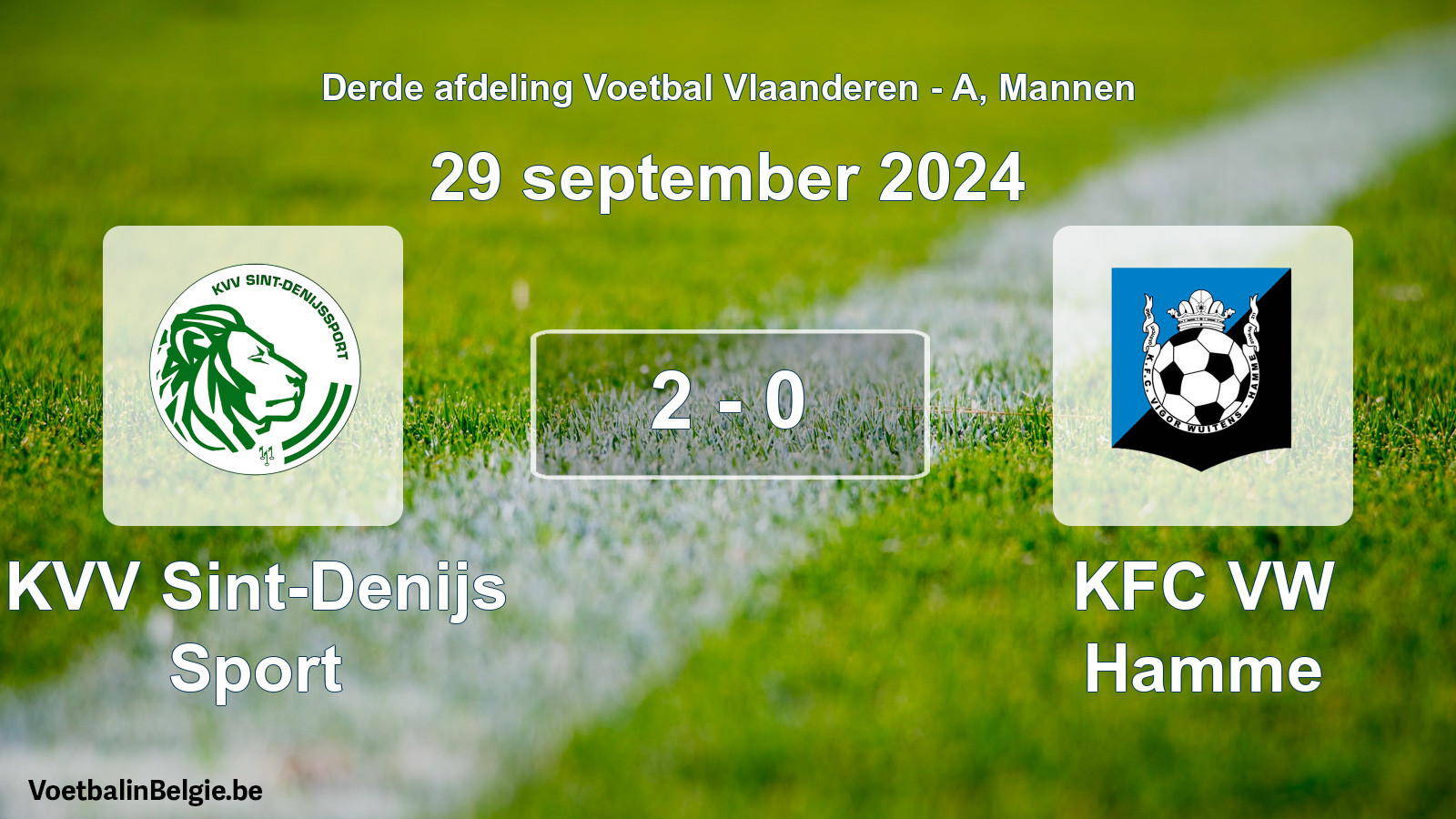 Gespeelde wedstrijd mannenvoetbal: KVV Sint-Denijs Sport - KFC VW Hamme 2 - 0 (29 september 2024)
