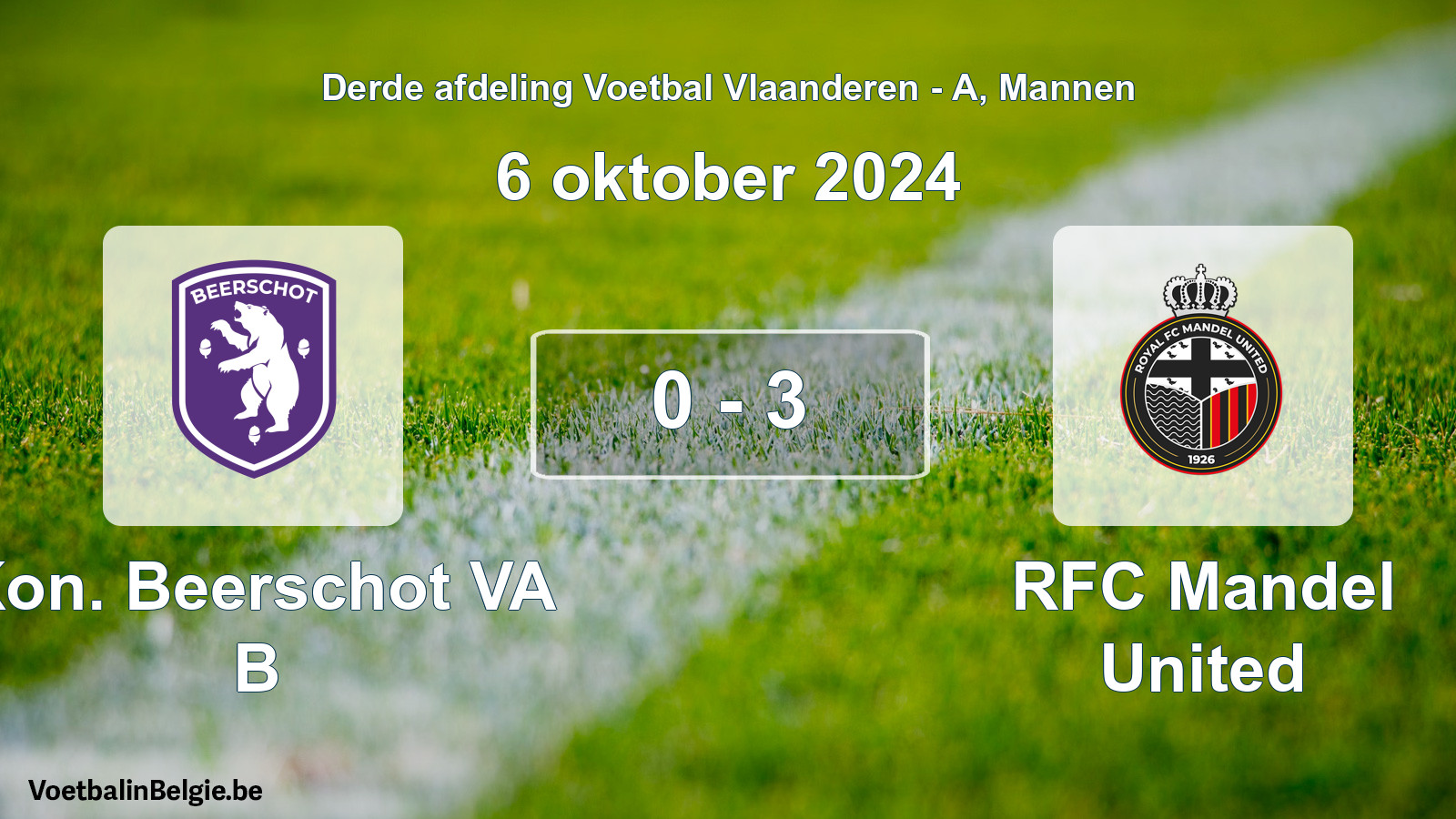 Gespeelde wedstrijd mannenvoetbal: Kon. Beerschot VA B - RFC Mandel United 0 - 3 (6 oktober 2024)