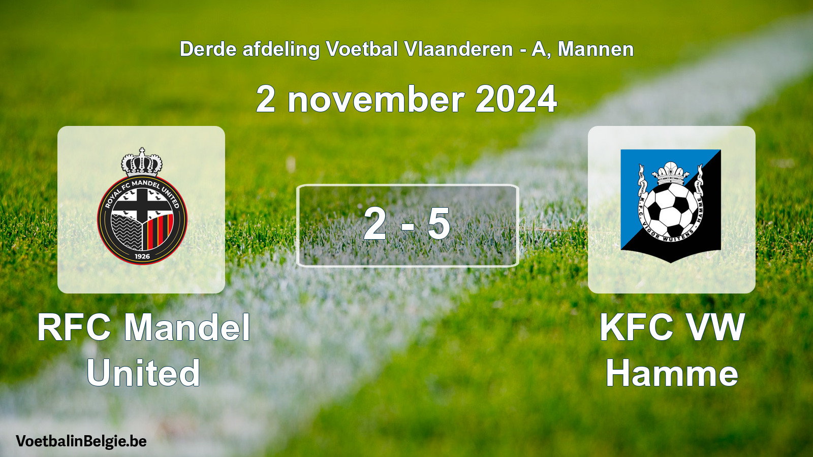 Gespeelde wedstrijd mannenvoetbal: RFC Mandel United - KFC VW Hamme 2 - 5 (2 november 2024)