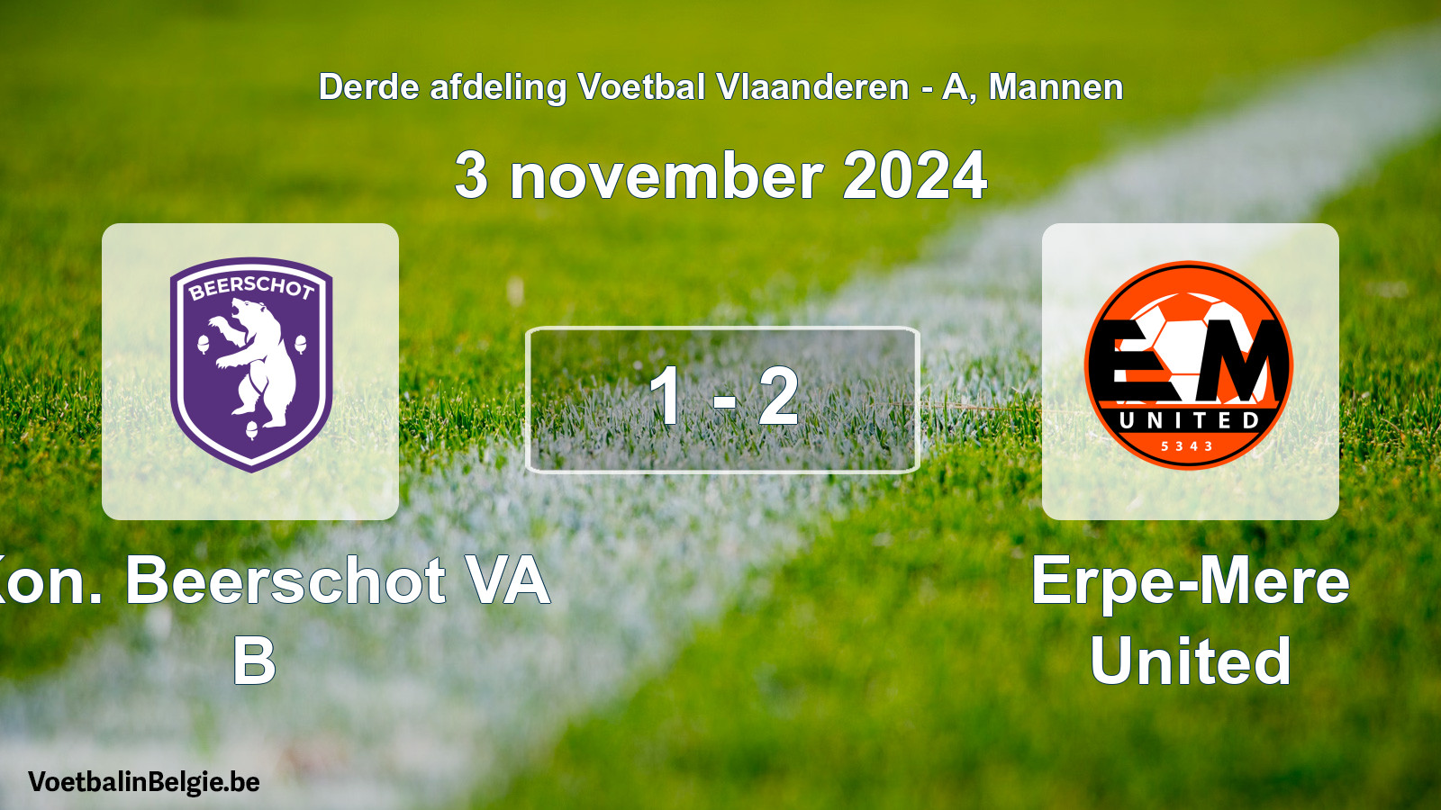 Gespeelde wedstrijd mannenvoetbal: Kon. Beerschot VA B - Erpe-Mere United 1 - 2 (3 november 2024)