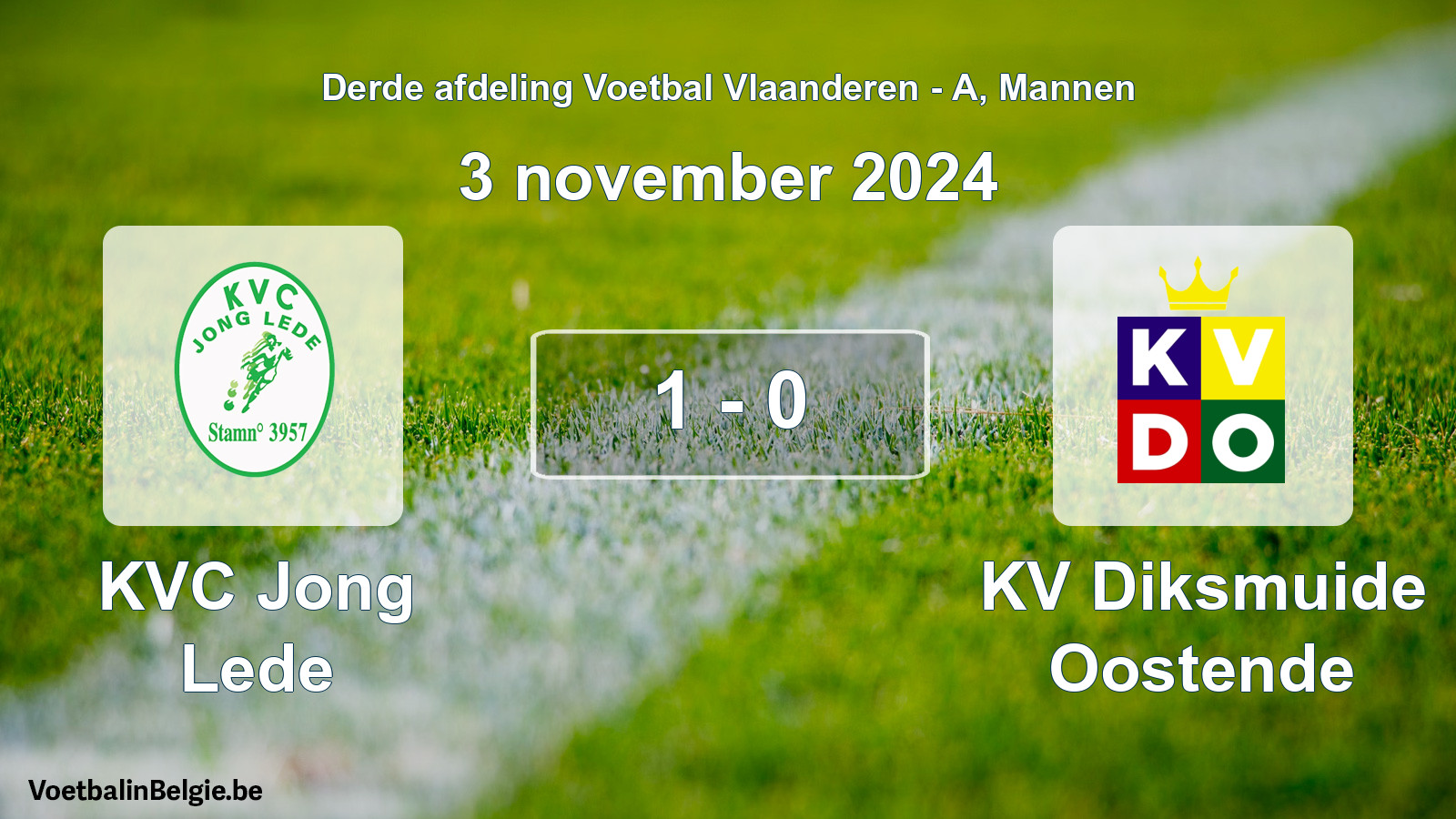 Gespeelde wedstrijd mannenvoetbal: KVC Jong Lede - KV Diksmuide Oostende 1 - 0 (3 november 2024)