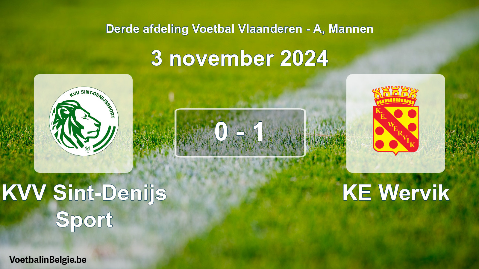 Gespeelde wedstrijd mannenvoetbal: KVV Sint-Denijs Sport - KE Wervik 0 - 1 (3 november 2024)