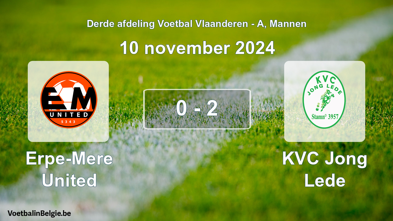 Gespeelde wedstrijd mannenvoetbal: Erpe-Mere United - KVC Jong Lede 0 - 2 (10 november 2024)