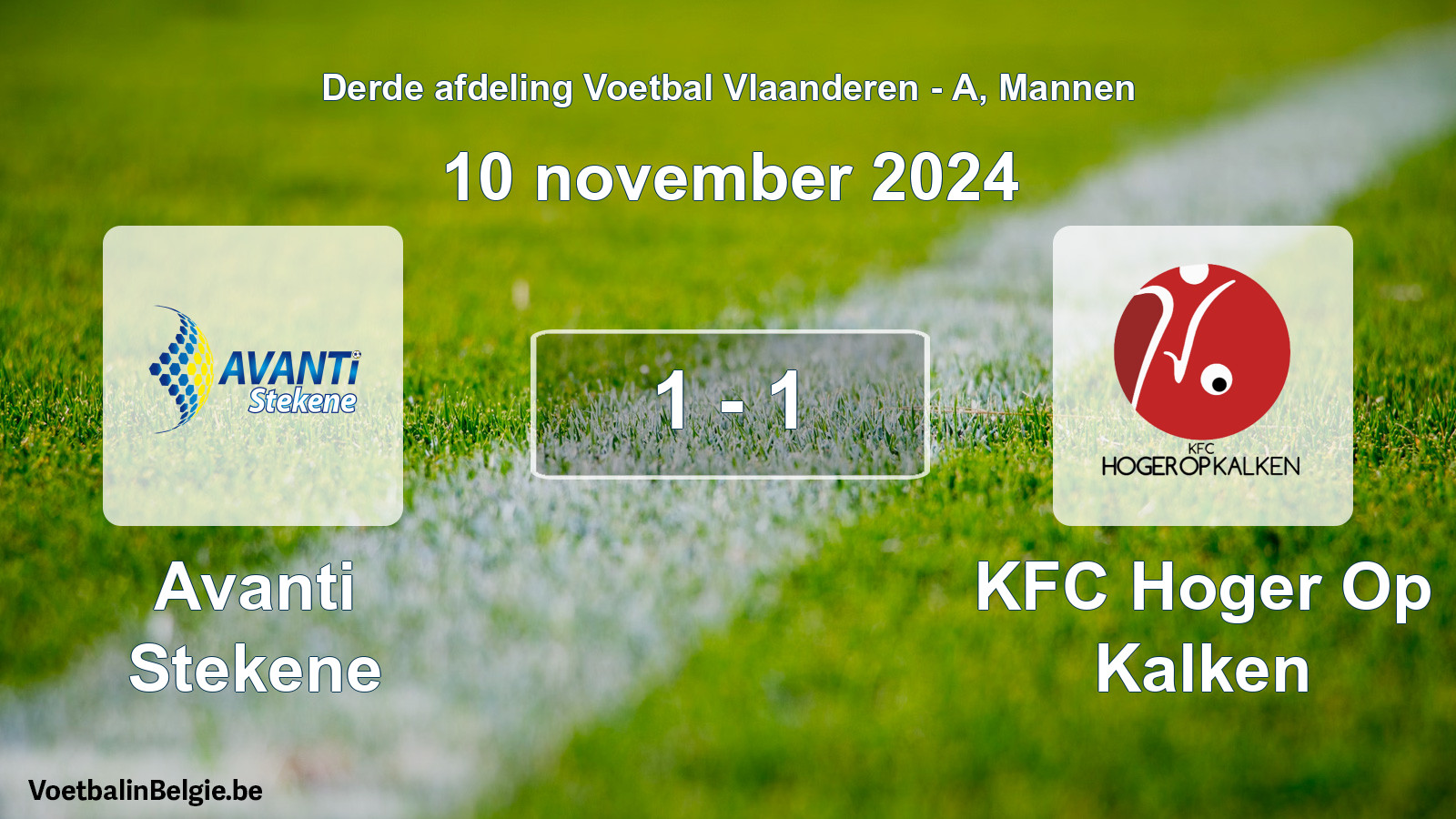 Gespeelde wedstrijd mannenvoetbal: Avanti Stekene - KFC Hoger Op Kalken 1 - 1 (10 november 2024)