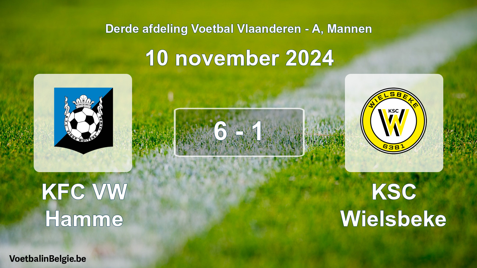 Gespeelde wedstrijd mannenvoetbal: KFC VW Hamme - KSC Wielsbeke 6 - 1 (10 november 2024)