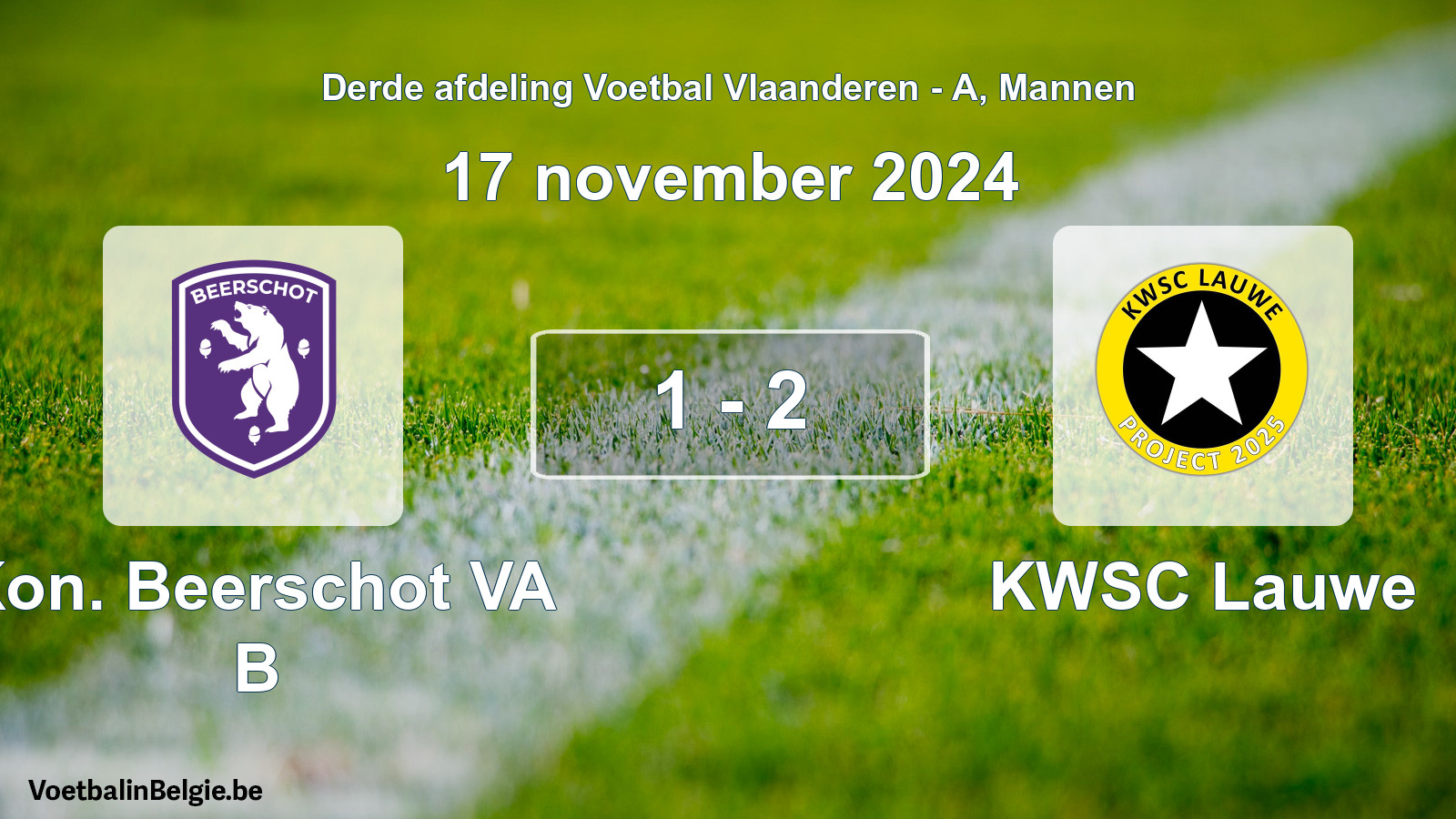 Gespeelde wedstrijd mannenvoetbal: Kon. Beerschot VA B - KWSC Lauwe 1 - 2 (17 november 2024)