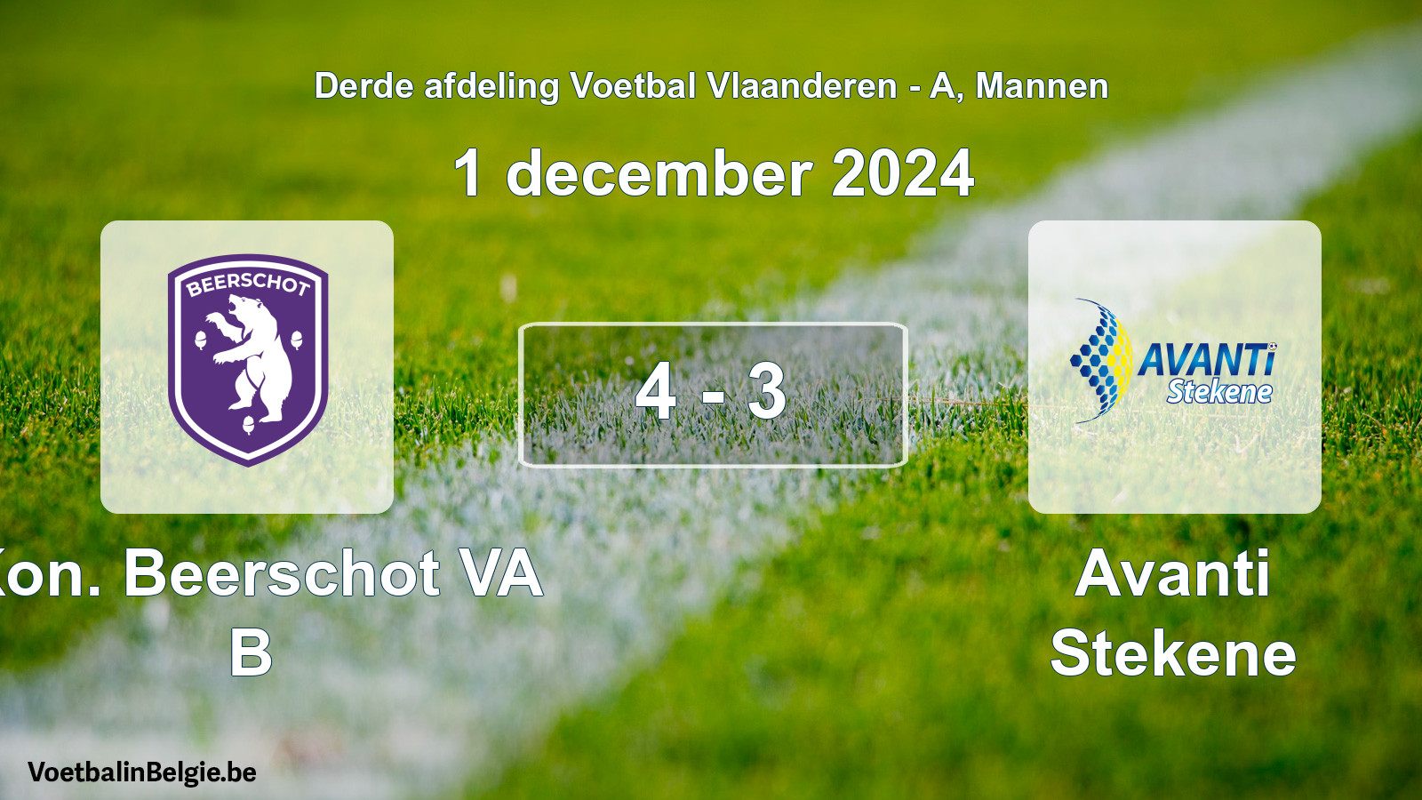 Gespeelde wedstrijd mannenvoetbal: Kon. Beerschot VA B - Avanti Stekene 4 - 3 (1 december 2024)