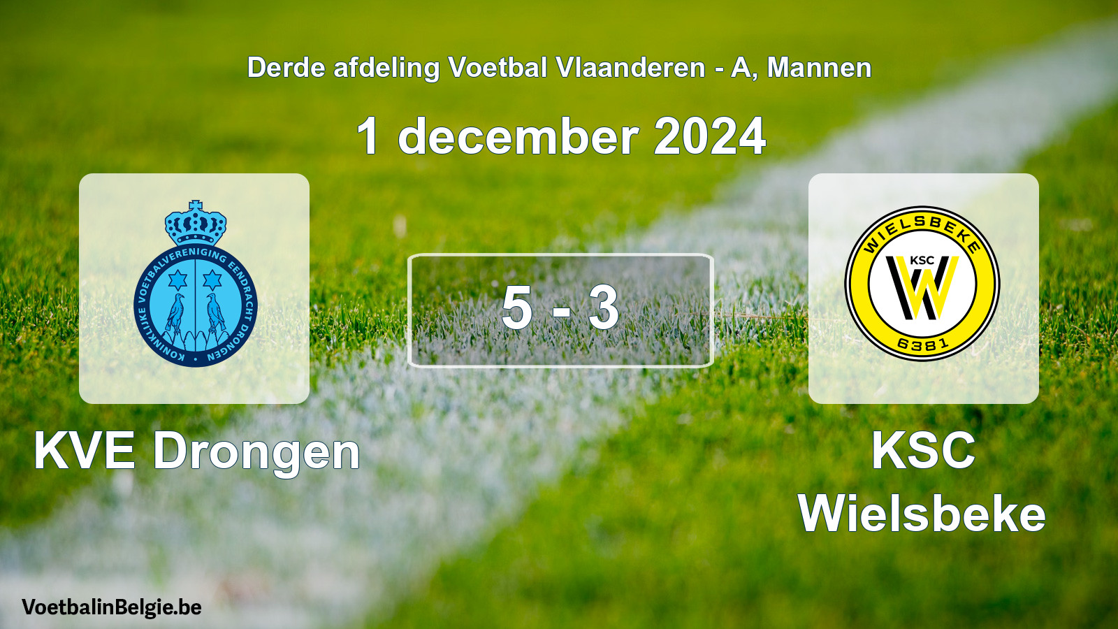 Gespeelde wedstrijd mannenvoetbal: KVE Drongen - KSC Wielsbeke 5 - 3 (1 december 2024)