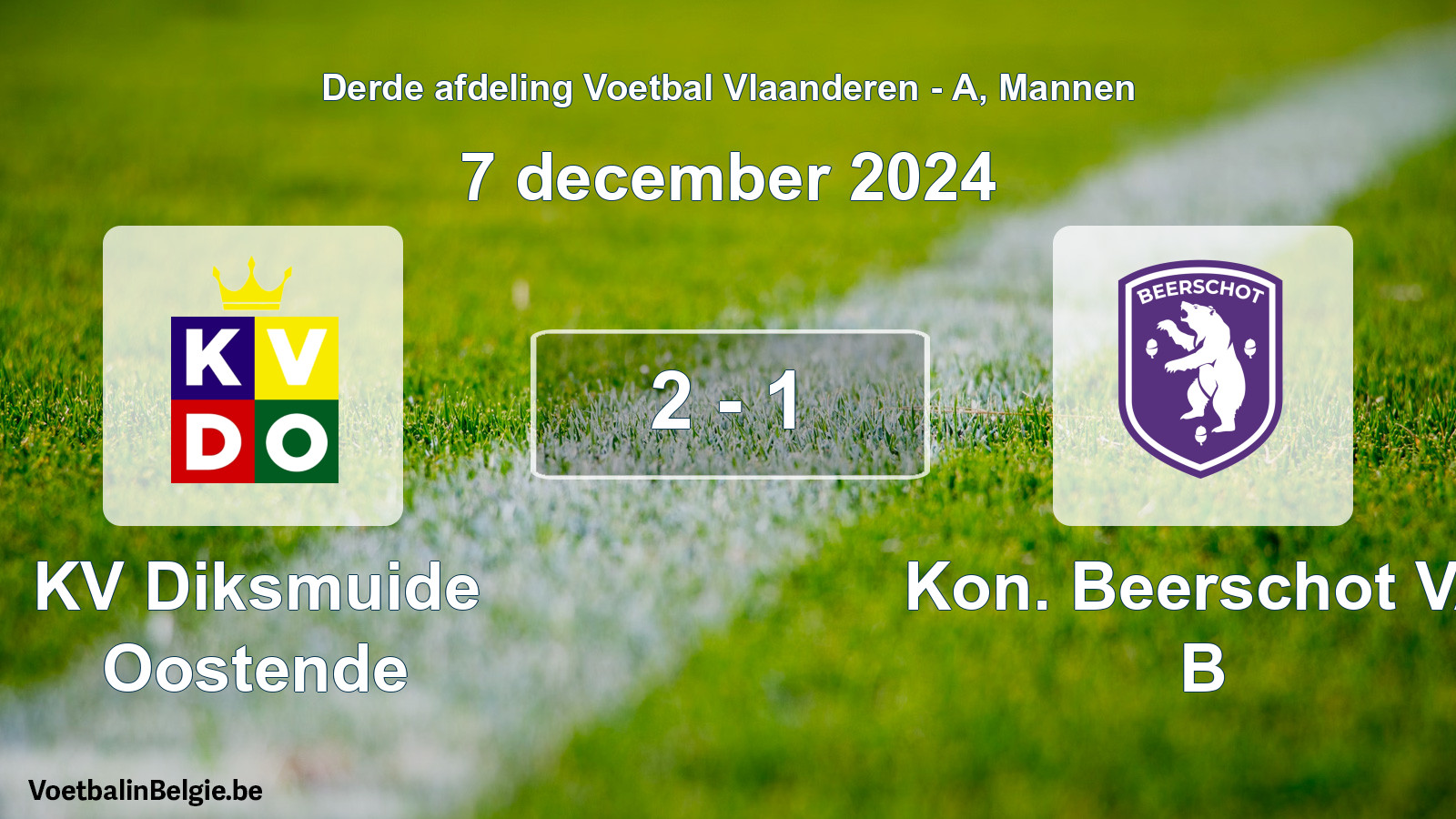 Gespeelde wedstrijd mannenvoetbal: KV Diksmuide Oostende - Kon. Beerschot VA B 2 - 1 (7 december 2024)