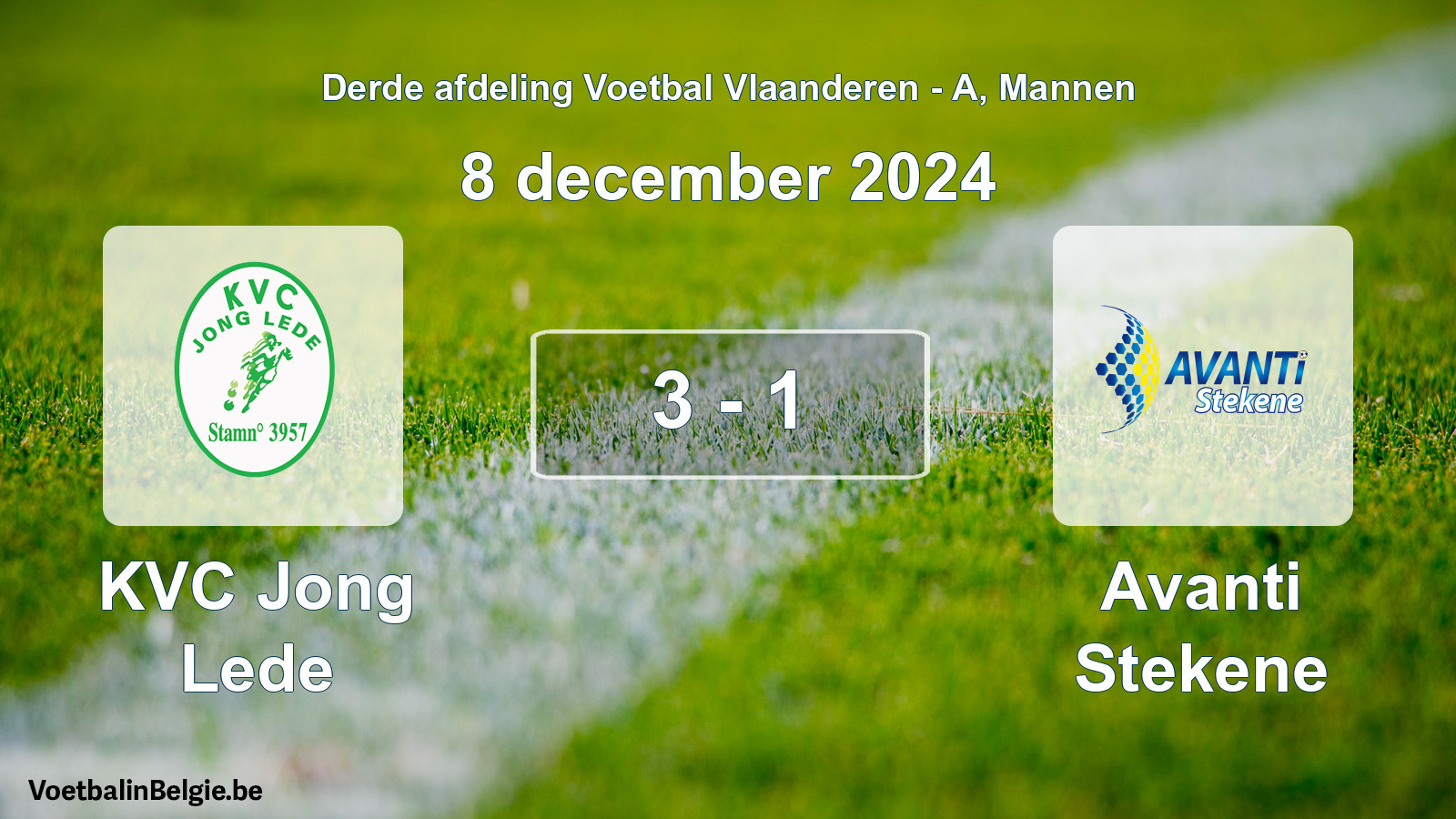 Gespeelde wedstrijd mannenvoetbal: KVC Jong Lede - Avanti Stekene 3 - 1 (8 december 2024)