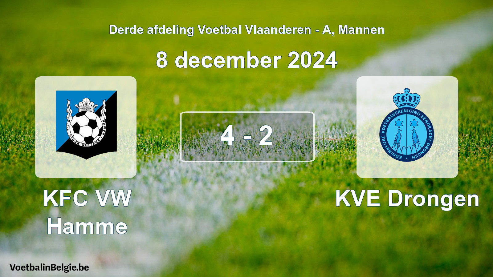 Gespeelde wedstrijd mannenvoetbal: KFC VW Hamme - KVE Drongen 4 - 2 (8 december 2024)