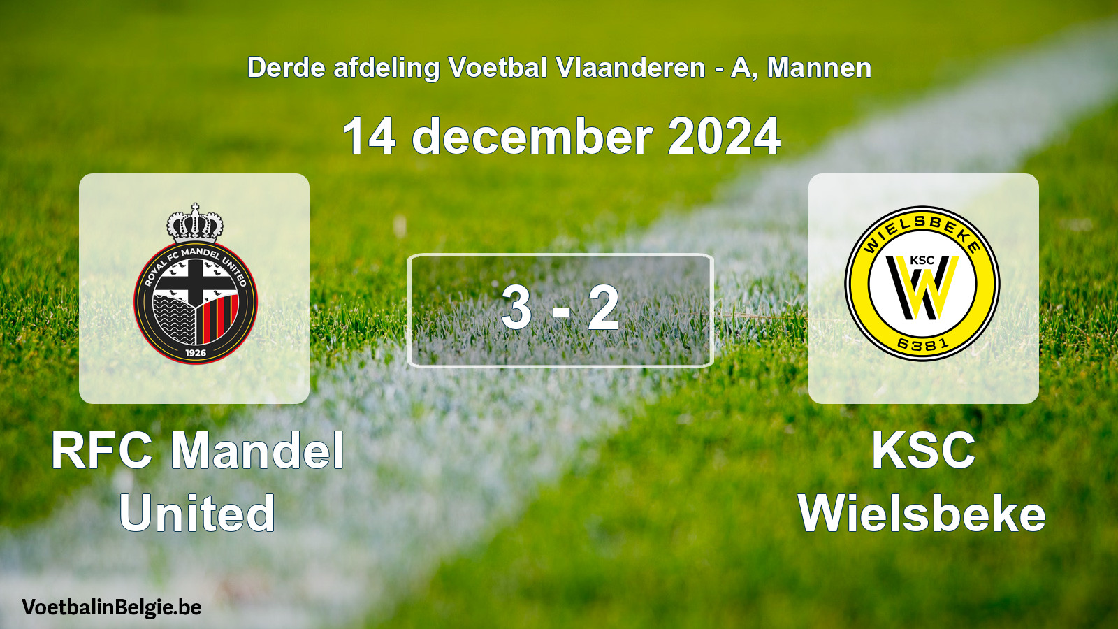 Gespeelde wedstrijd mannenvoetbal: RFC Mandel United - KSC Wielsbeke 3 - 2 (14 december 2024)