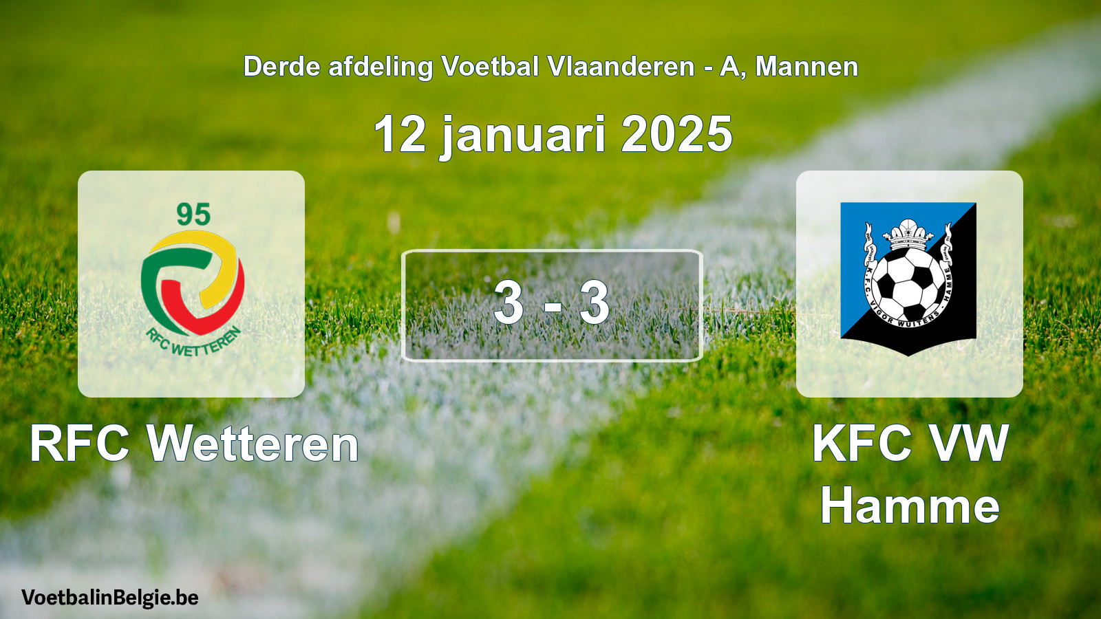Gespeelde wedstrijd mannenvoetbal: RFC Wetteren - KFC VW Hamme 3 - 3 (12 januari 2025)