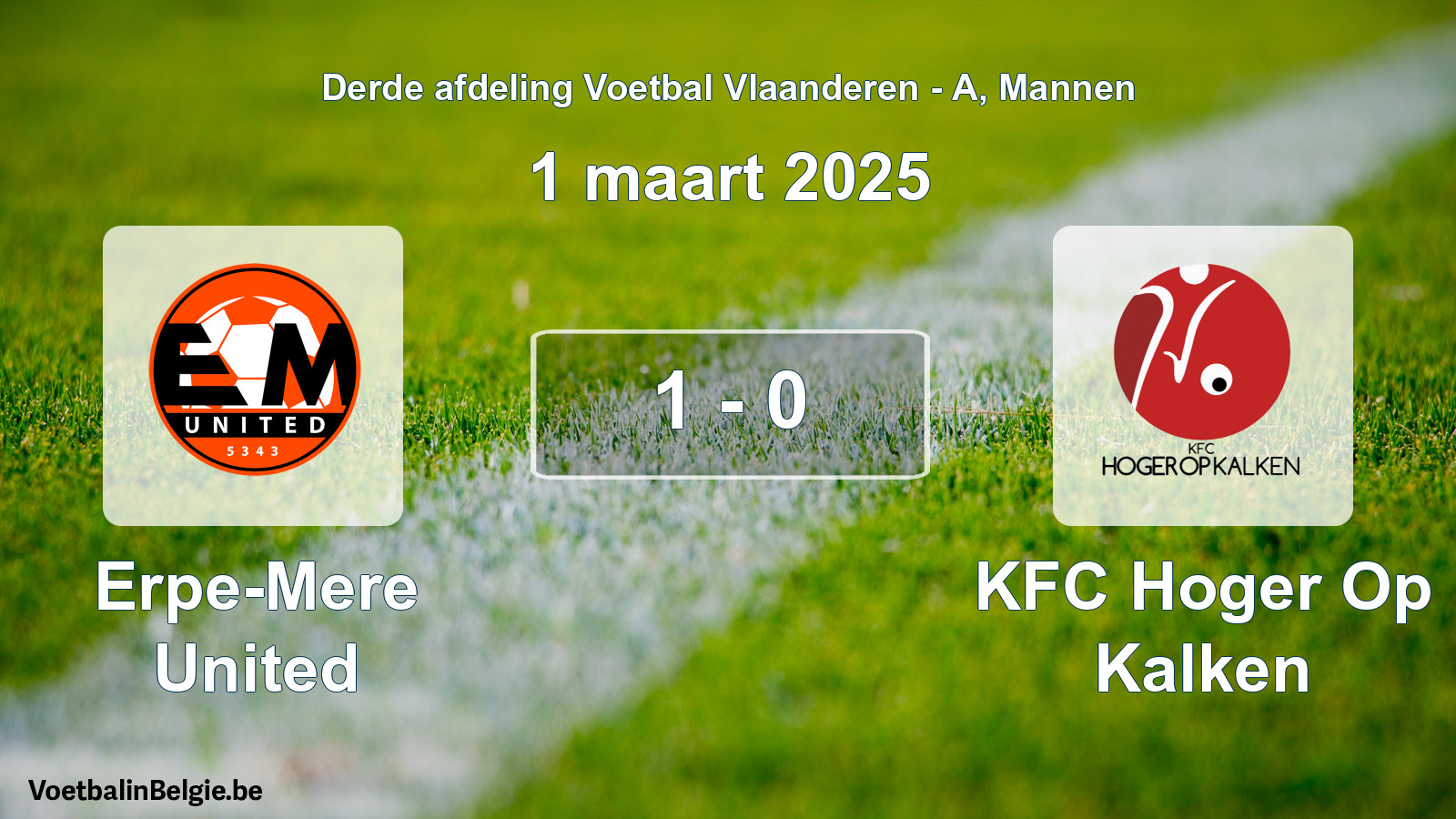 Gespeelde wedstrijd mannenvoetbal: Erpe-Mere United - KFC Hoger Op Kalken 1 - 0 (1 maart 2025)