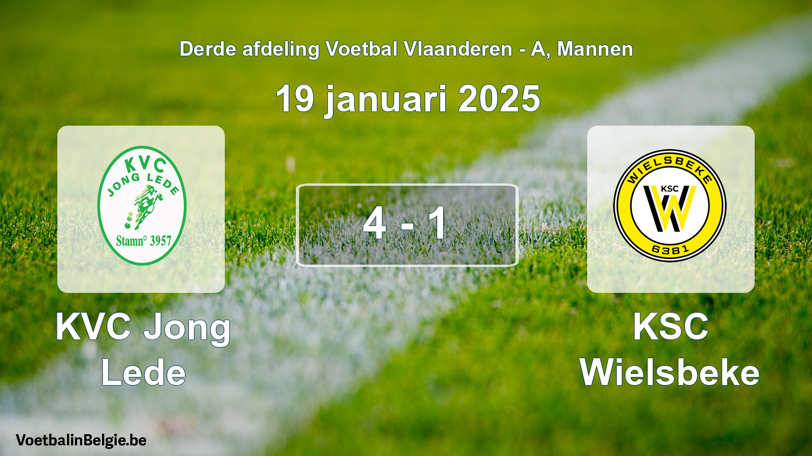 Gespeelde wedstrijd mannenvoetbal: KVC Jong Lede - KSC Wielsbeke 4 - 1 (19 januari 2025)
