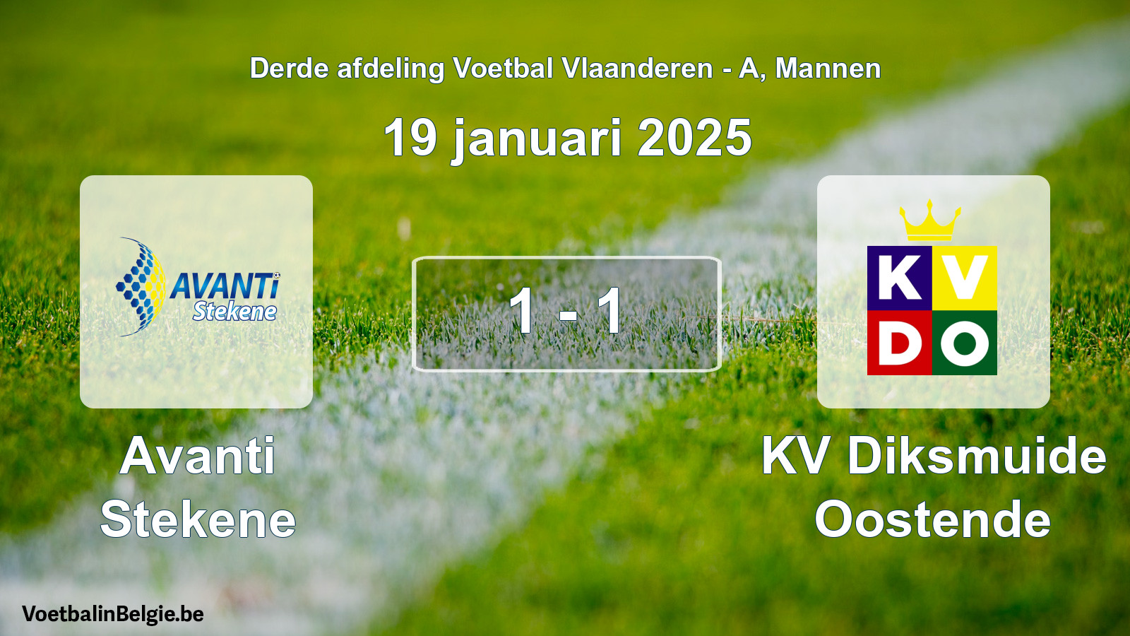 Gespeelde wedstrijd mannenvoetbal: Avanti Stekene - KV Diksmuide Oostende 1 - 1 (19 januari 2025)