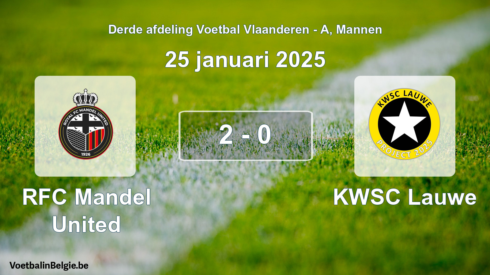 Gespeelde wedstrijd mannenvoetbal: RFC Mandel United - KWSC Lauwe 2 - 0 (25 januari 2025)