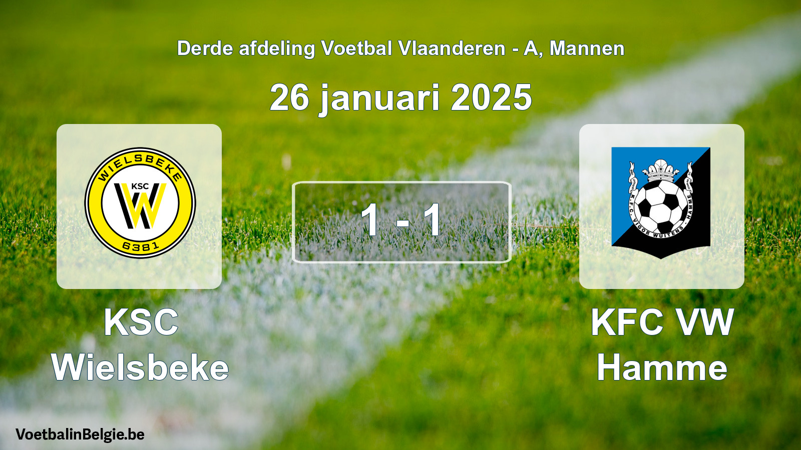 Gespeelde wedstrijd mannenvoetbal: KSC Wielsbeke - KFC VW Hamme 1 - 1 (26 januari 2025)
