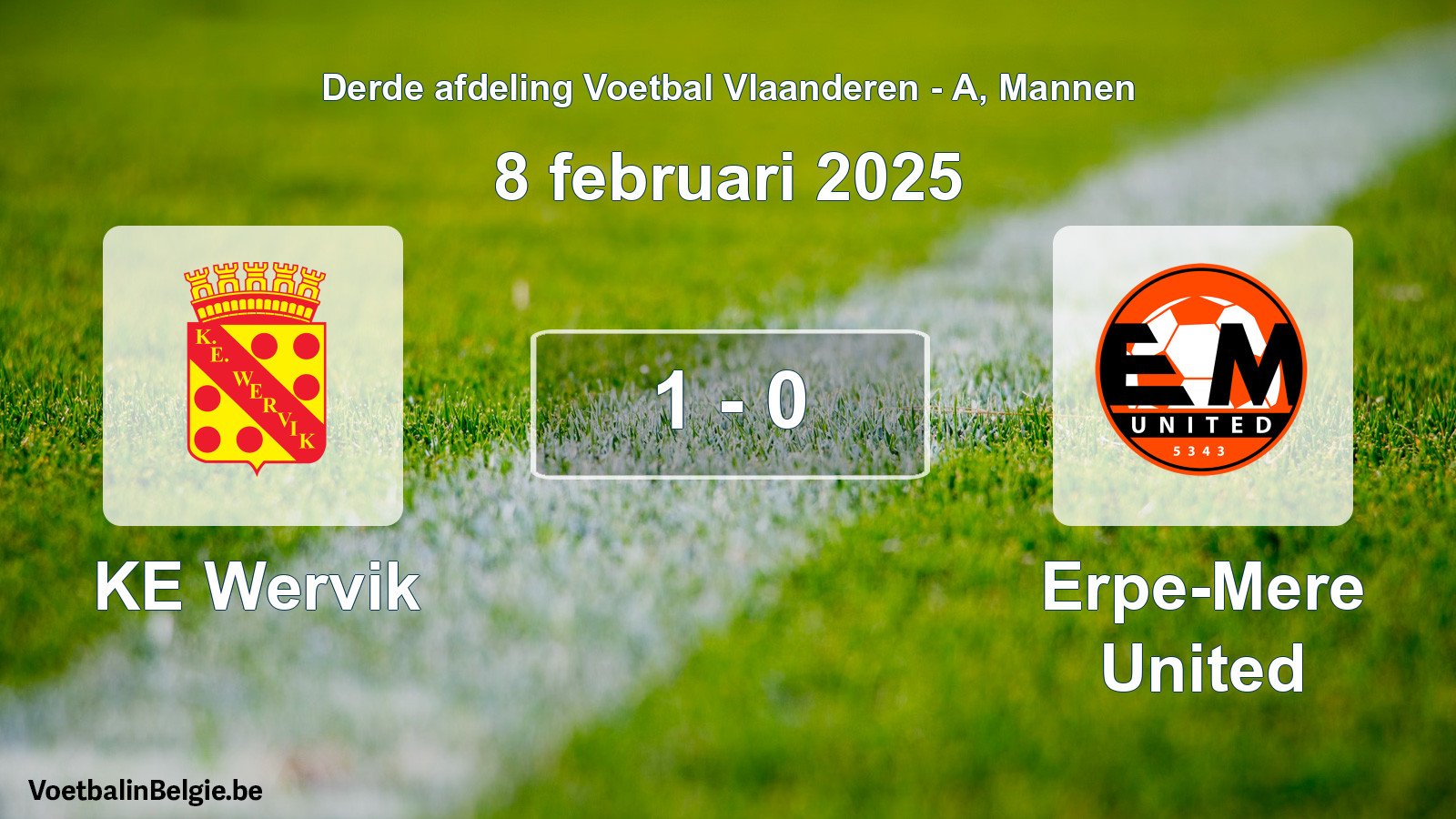 Gespeelde wedstrijd mannenvoetbal: KE Wervik - Erpe-Mere United 1 - 0 (8 februari 2025)