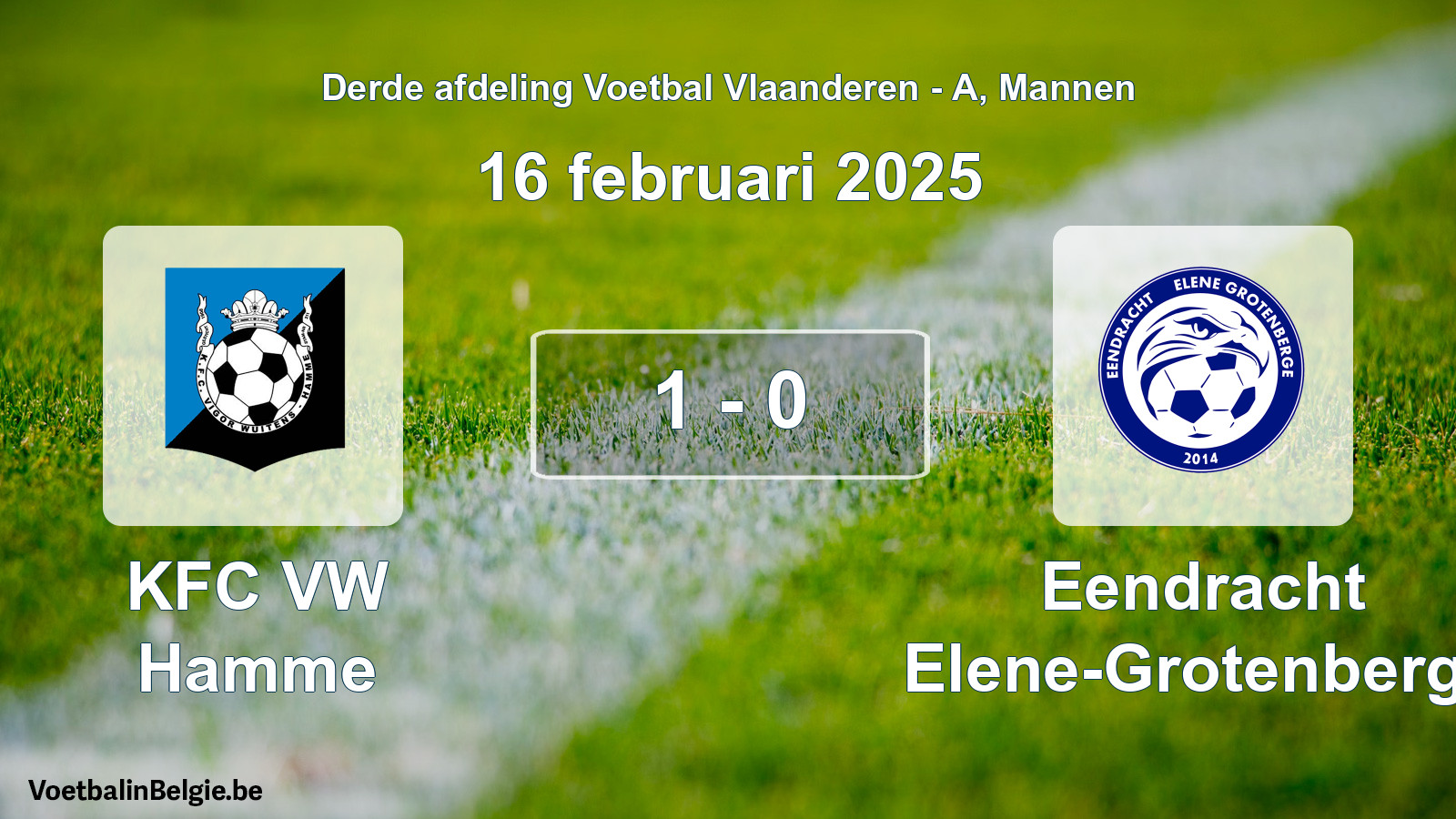Gespeelde wedstrijd mannenvoetbal: KFC VW Hamme - Eendracht Elene-Grotenberge 1 - 0 (16 februari 2025)