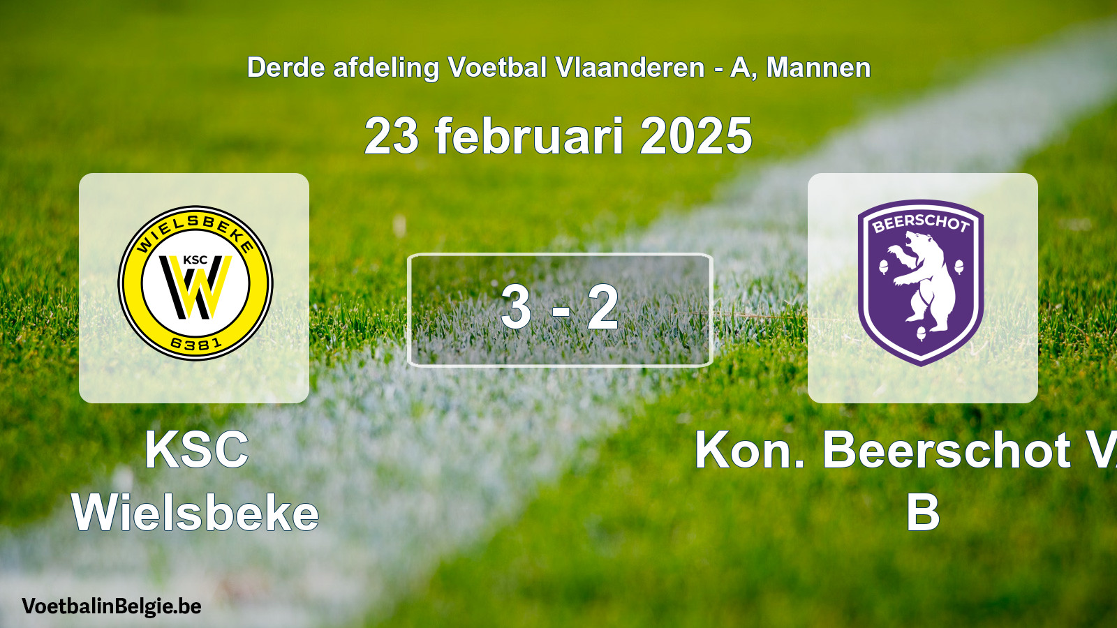 Gespeelde wedstrijd mannenvoetbal: KSC Wielsbeke - Kon. Beerschot VA B 3 - 2 (23 februari 2025)