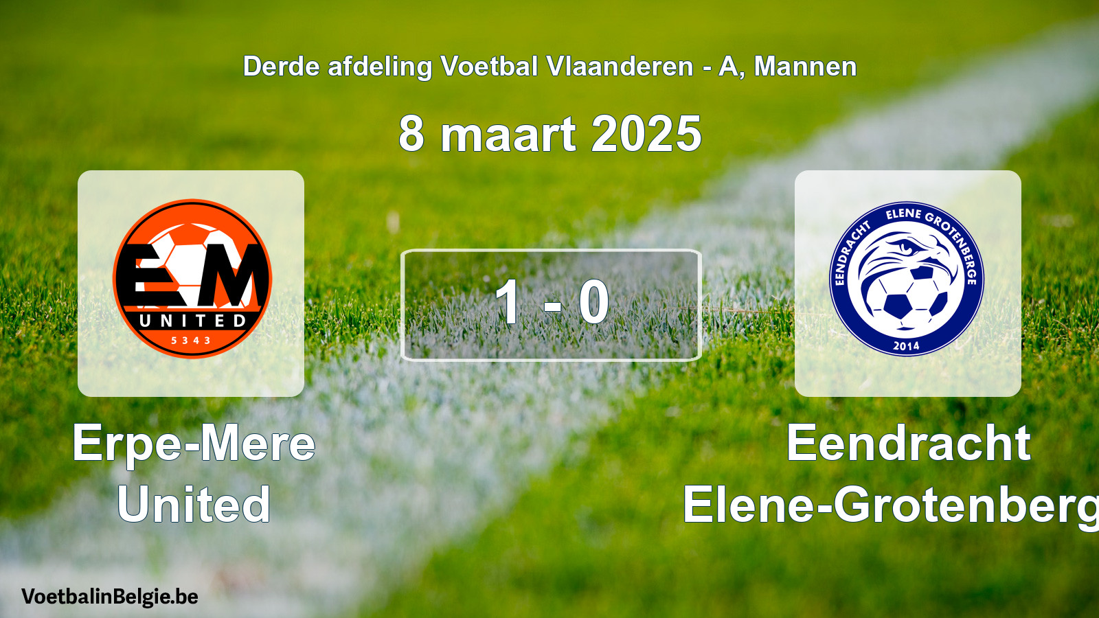 Gespeelde wedstrijd mannenvoetbal: Erpe-Mere United - Eendracht Elene-Grotenberge 1 - 0 (8 maart 2025)