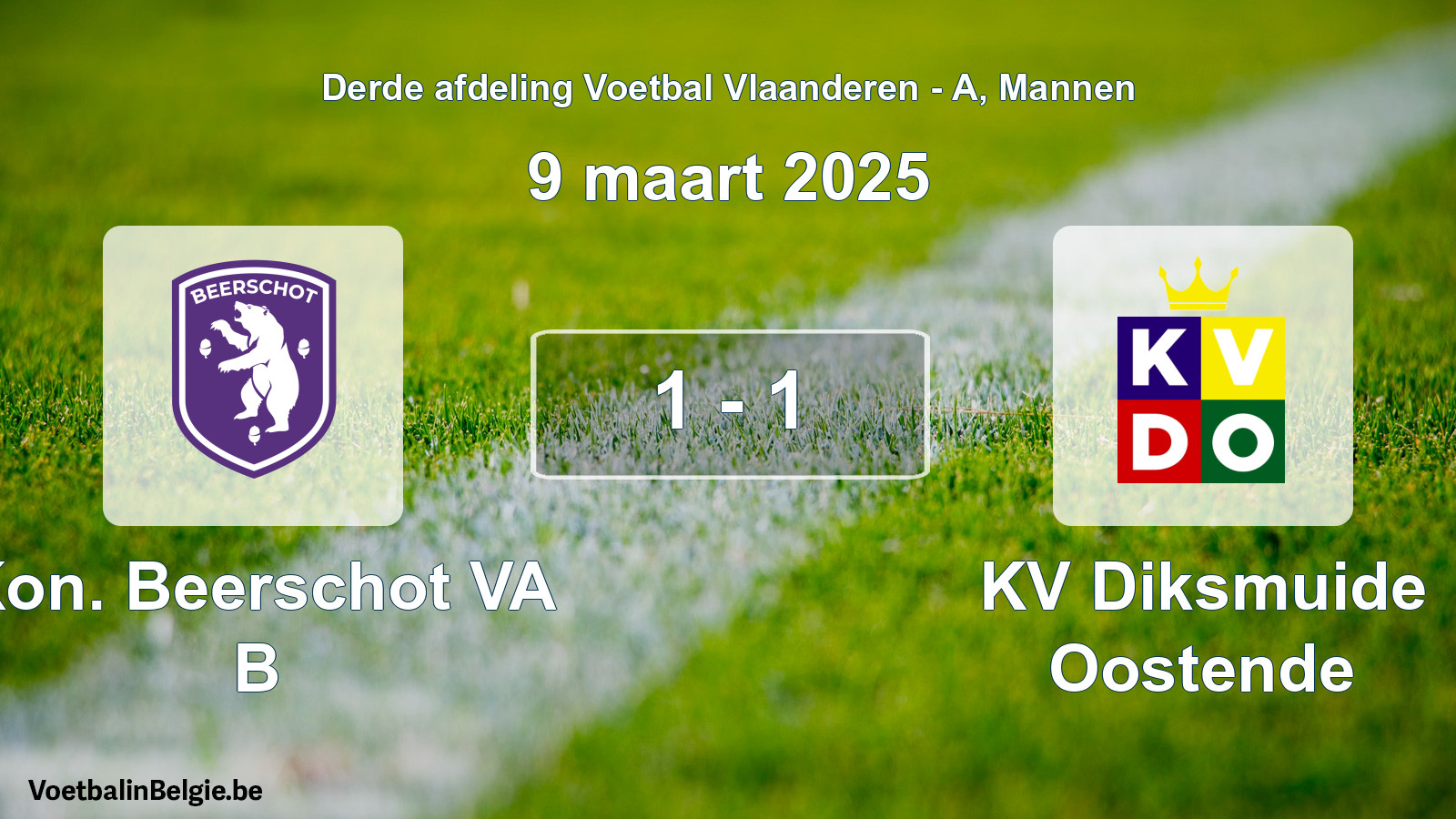 Gespeelde wedstrijd mannenvoetbal: Kon. Beerschot VA B - KV Diksmuide Oostende 1 - 1 (9 maart 2025)