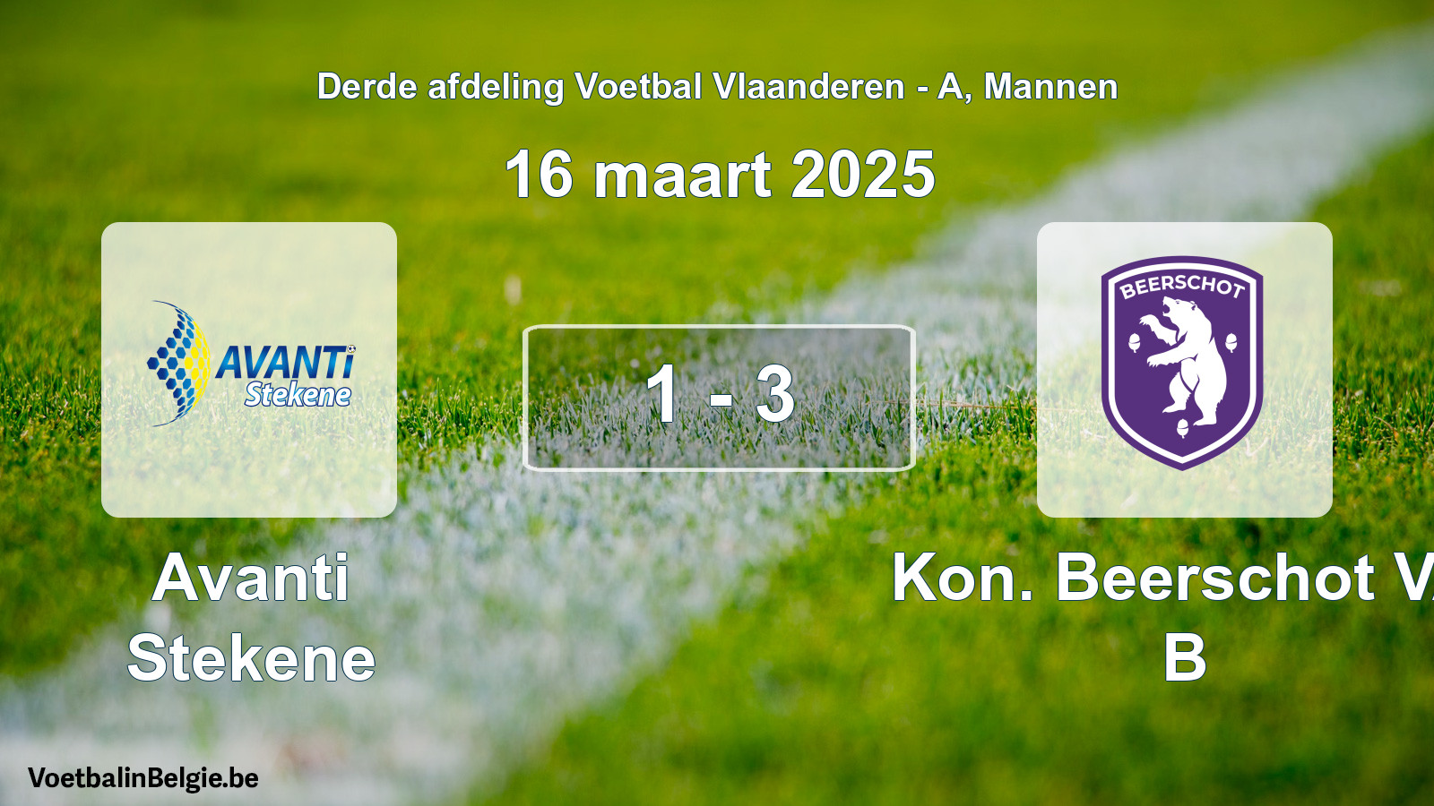 Gespeelde wedstrijd mannenvoetbal: Avanti Stekene - Kon. Beerschot VA B 1 - 3 (16 maart 2025)