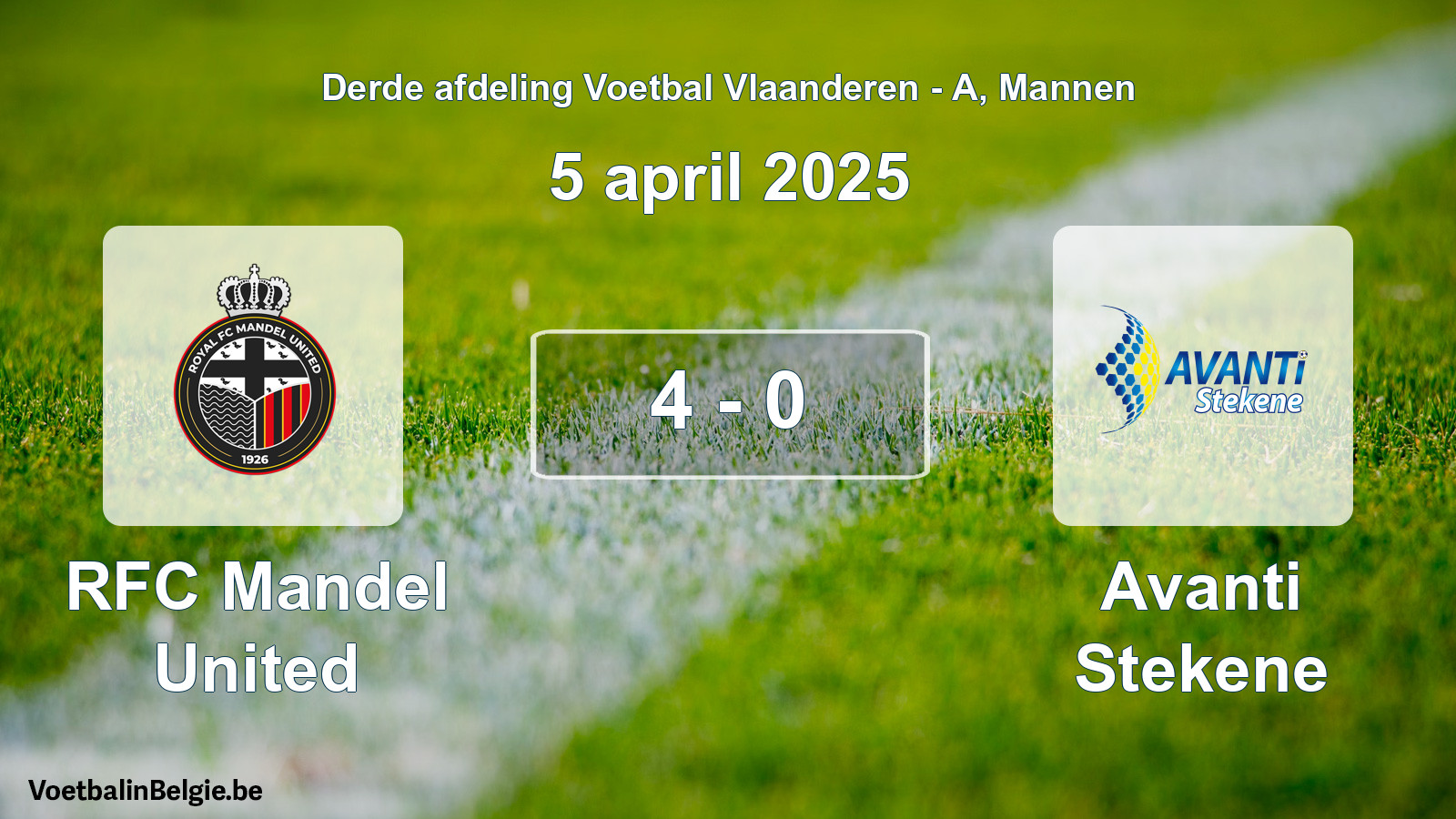 Gespeelde wedstrijd mannenvoetbal: RFC Mandel United - Avanti Stekene 4 - 0 (5 april 2025)