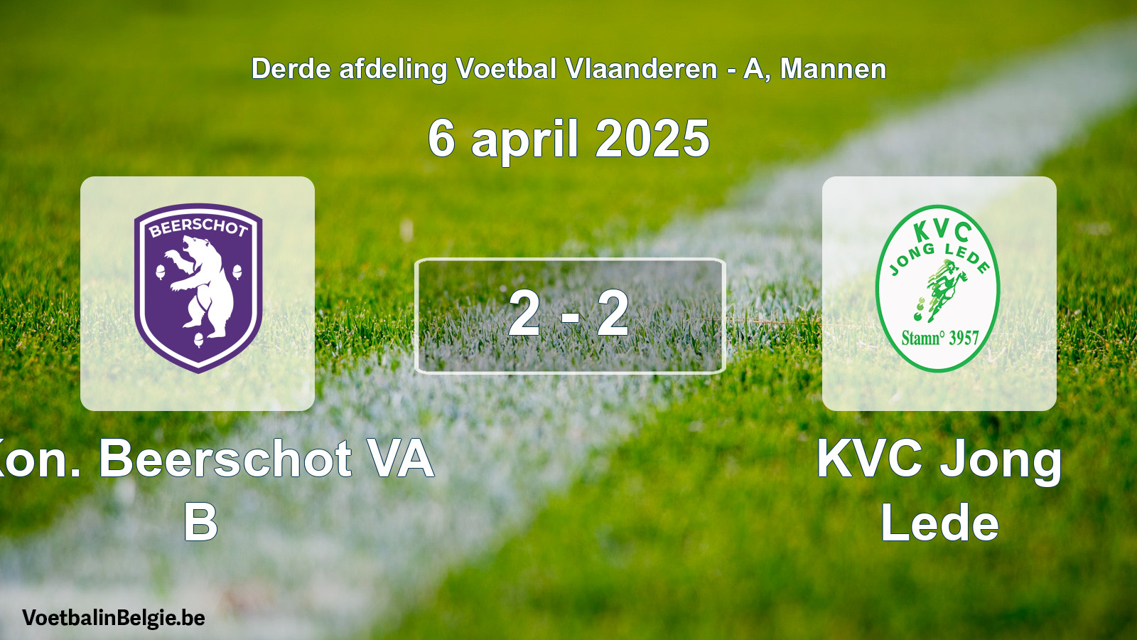 Gespeelde wedstrijd mannenvoetbal: Kon. Beerschot VA B - KVC Jong Lede 2 - 2 (6 april 2025)