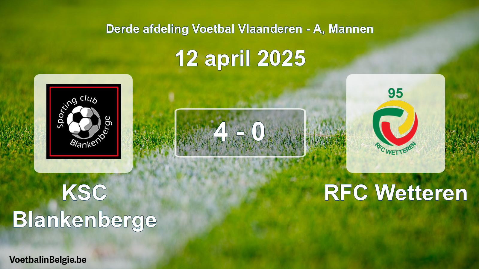 Gespeelde wedstrijd mannenvoetbal: KSC Blankenberge - RFC Wetteren 4 - 0 (12 april 2025)