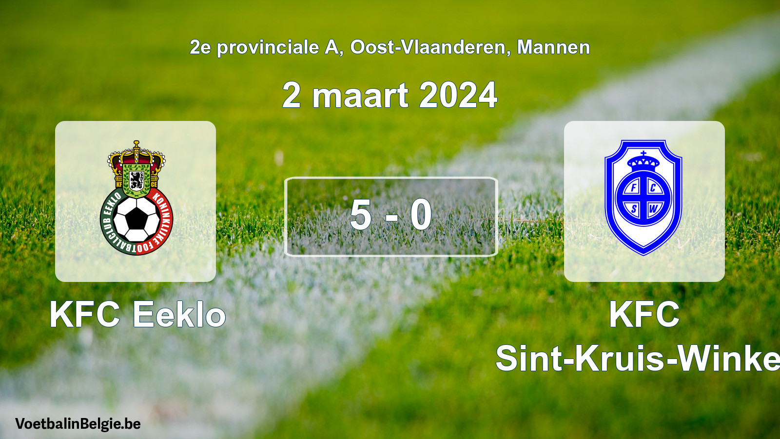 Gespeelde wedstrijd mannenvoetbal: KFC Eeklo - KFC Sint-Kruis-Winkel 5 - 0 (2 maart 2024)