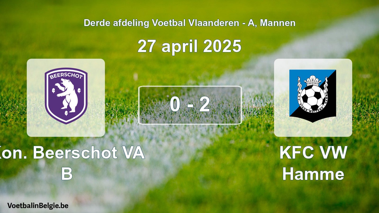 Gespeelde wedstrijd mannenvoetbal: Kon. Beerschot VA B - KFC VW Hamme 0 - 2 (27 april 2025)