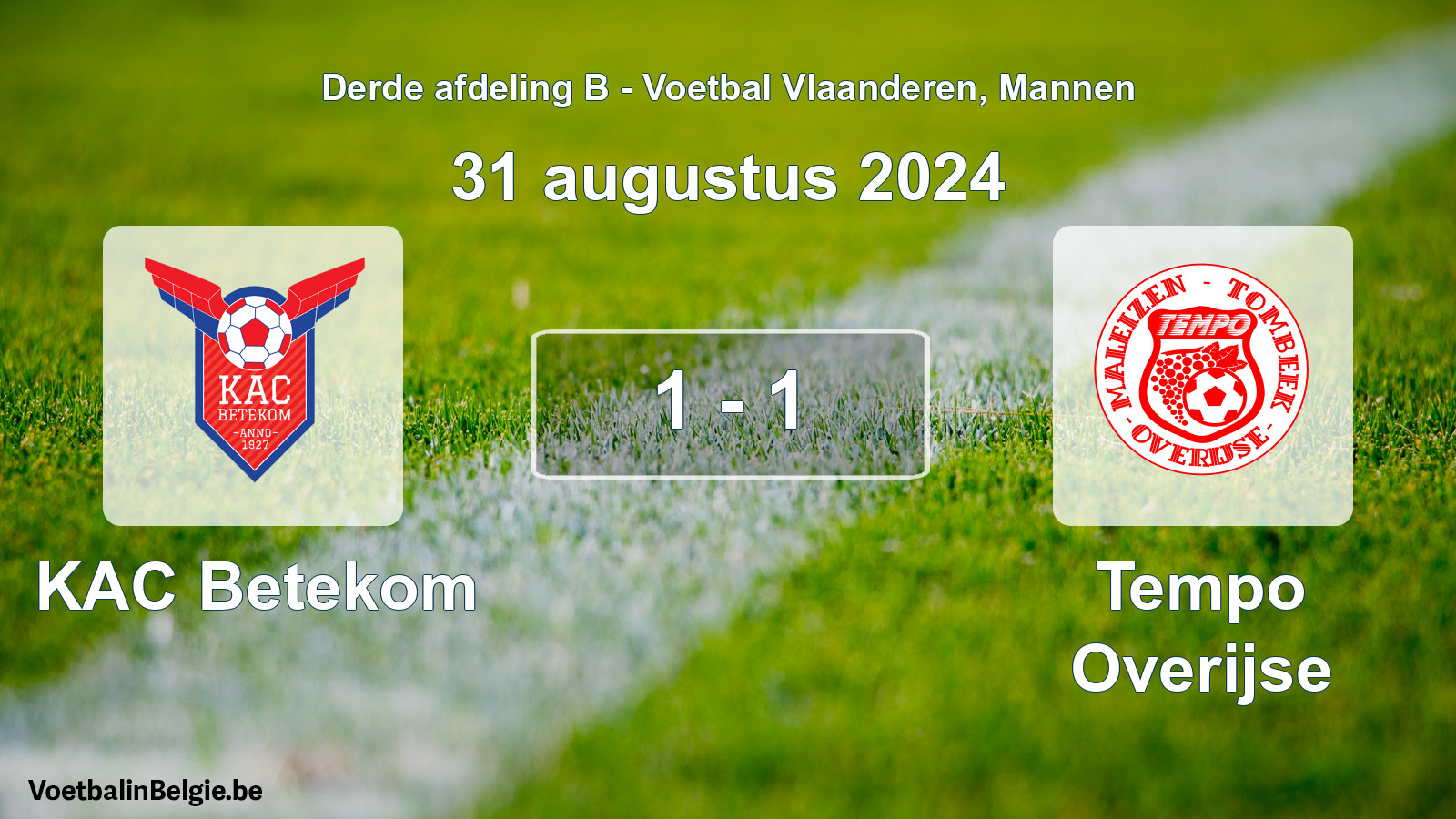 Gespieltes Spiel männer-Fußball: KAC Betekom - Tempo Overijse 1 - 1 (31 August 2024)