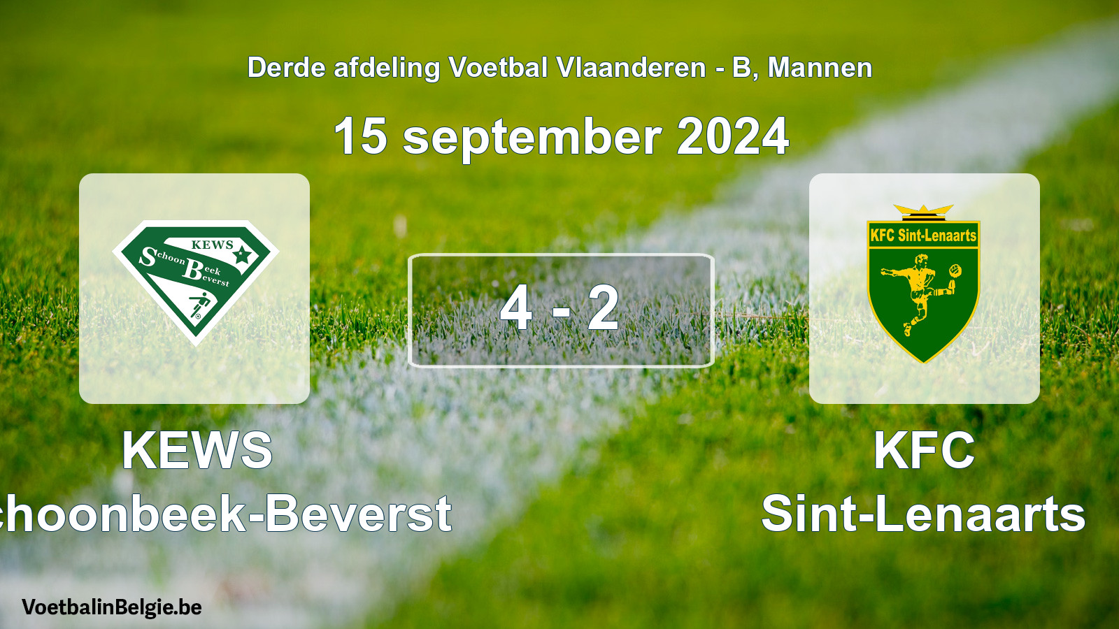 Gespeelde wedstrijd mannenvoetbal: KEWS Schoonbeek-Beverst - KFC Sint-Lenaarts 4 - 2 (15 september 2024)