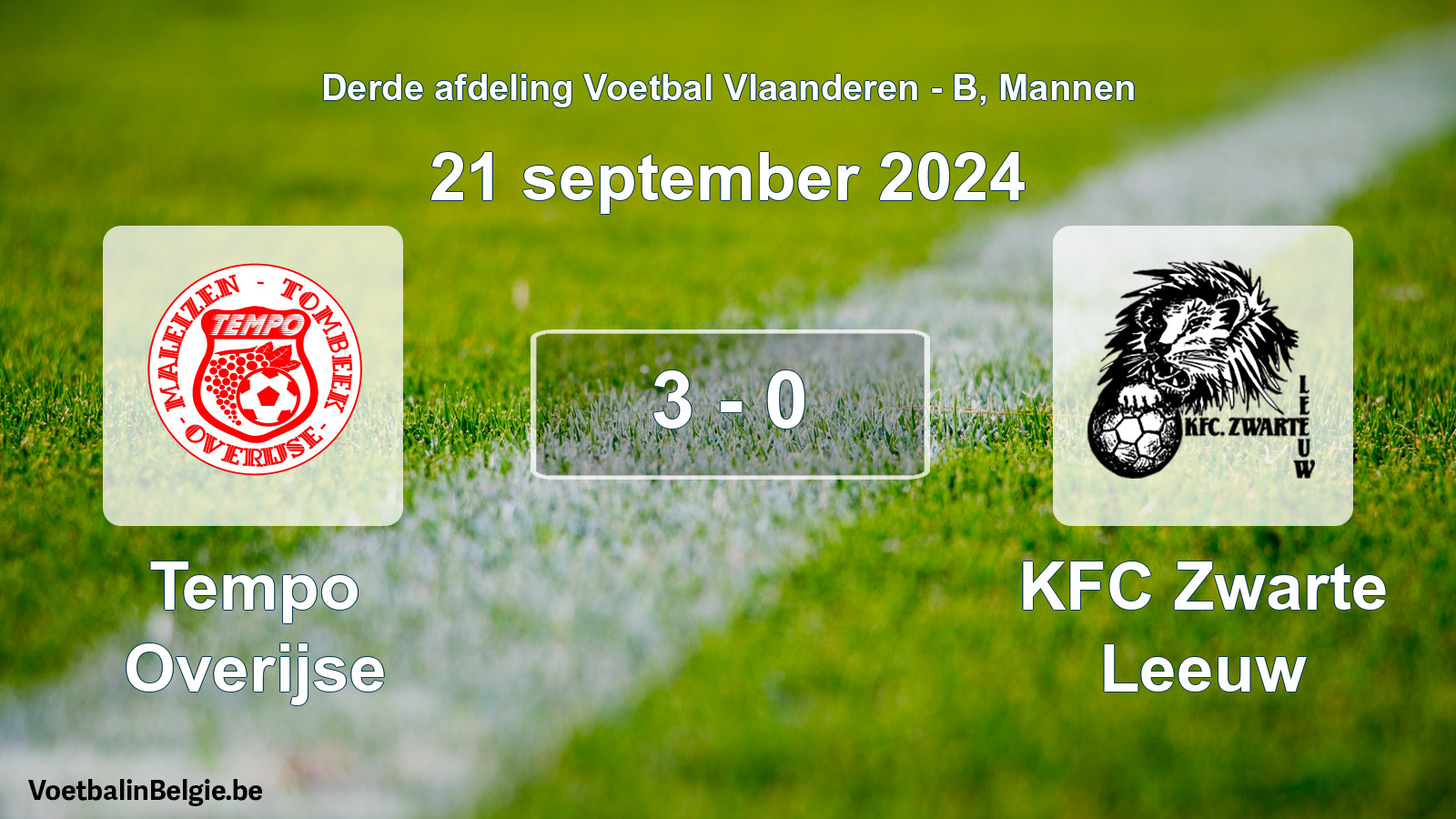 Gespeelde wedstrijd mannenvoetbal: Tempo Overijse - KFC Zwarte Leeuw 3 - 0 (21 september 2024)