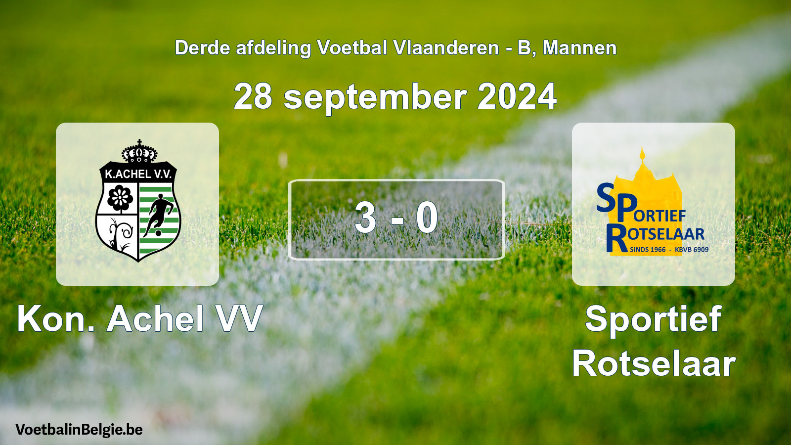 Gespeelde wedstrijd mannenvoetbal: Kon. Achel VV - Sportief Rotselaar 3 - 0 (28 september 2024)
