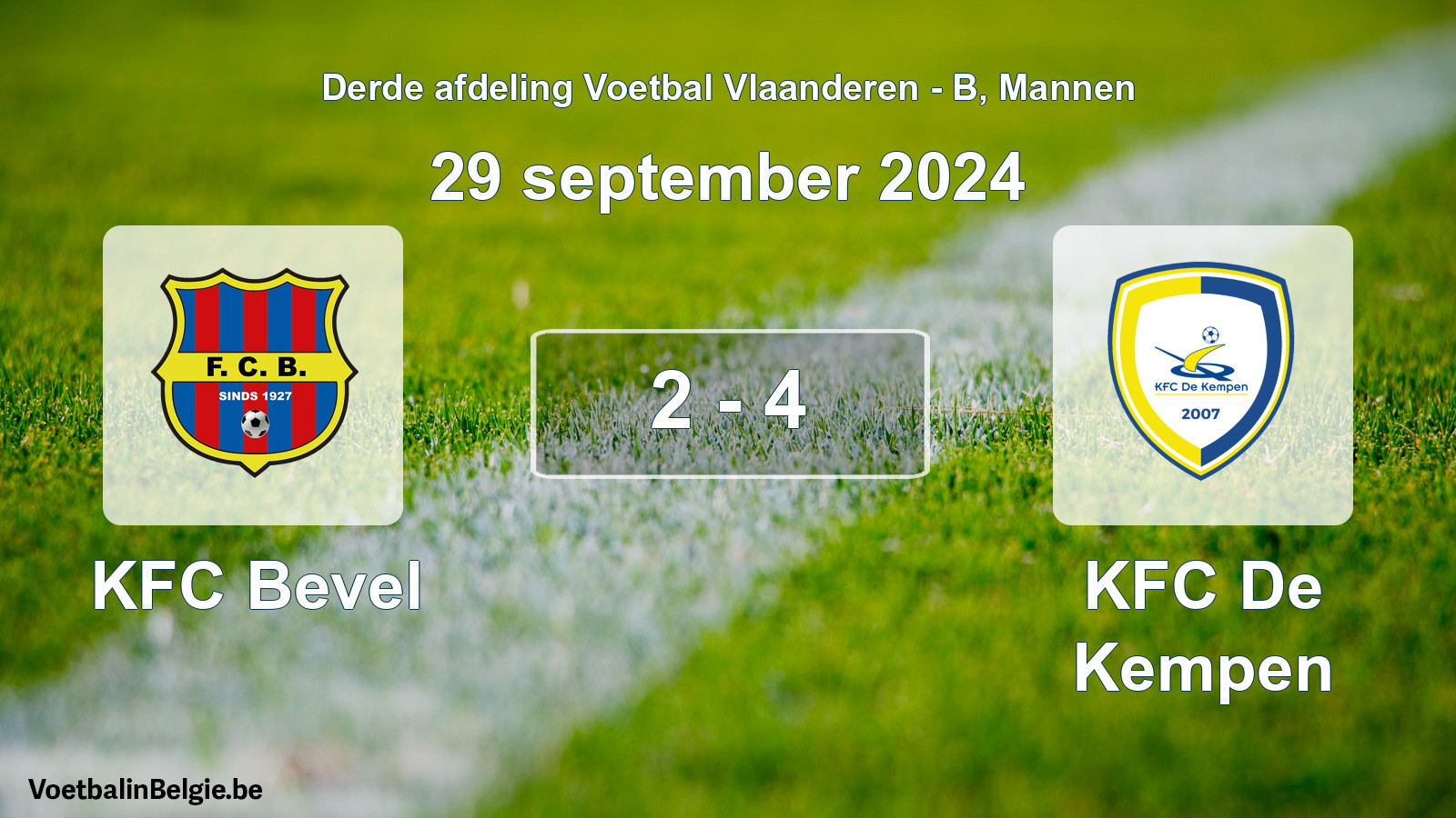 Gespeelde wedstrijd mannenvoetbal: KFC Bevel - KFC De Kempen 2 - 4 (29 september 2024)