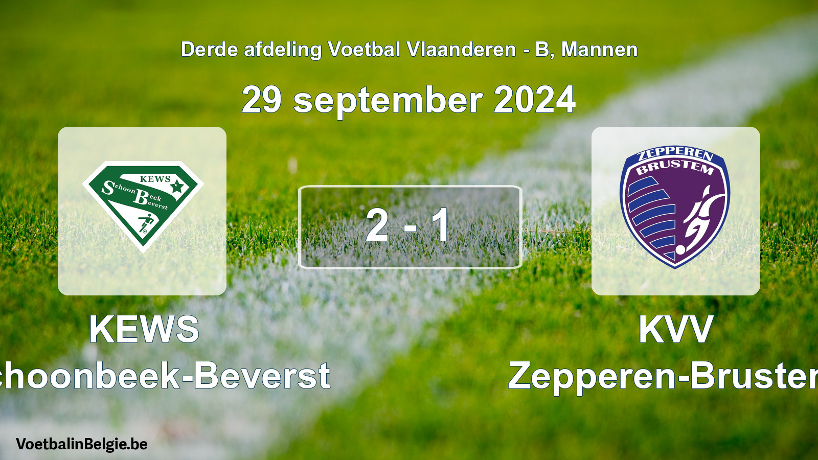 Gespeelde wedstrijd mannenvoetbal: KEWS Schoonbeek-Beverst - KVV Zepperen-Brustem 2 - 1 (29 september 2024)