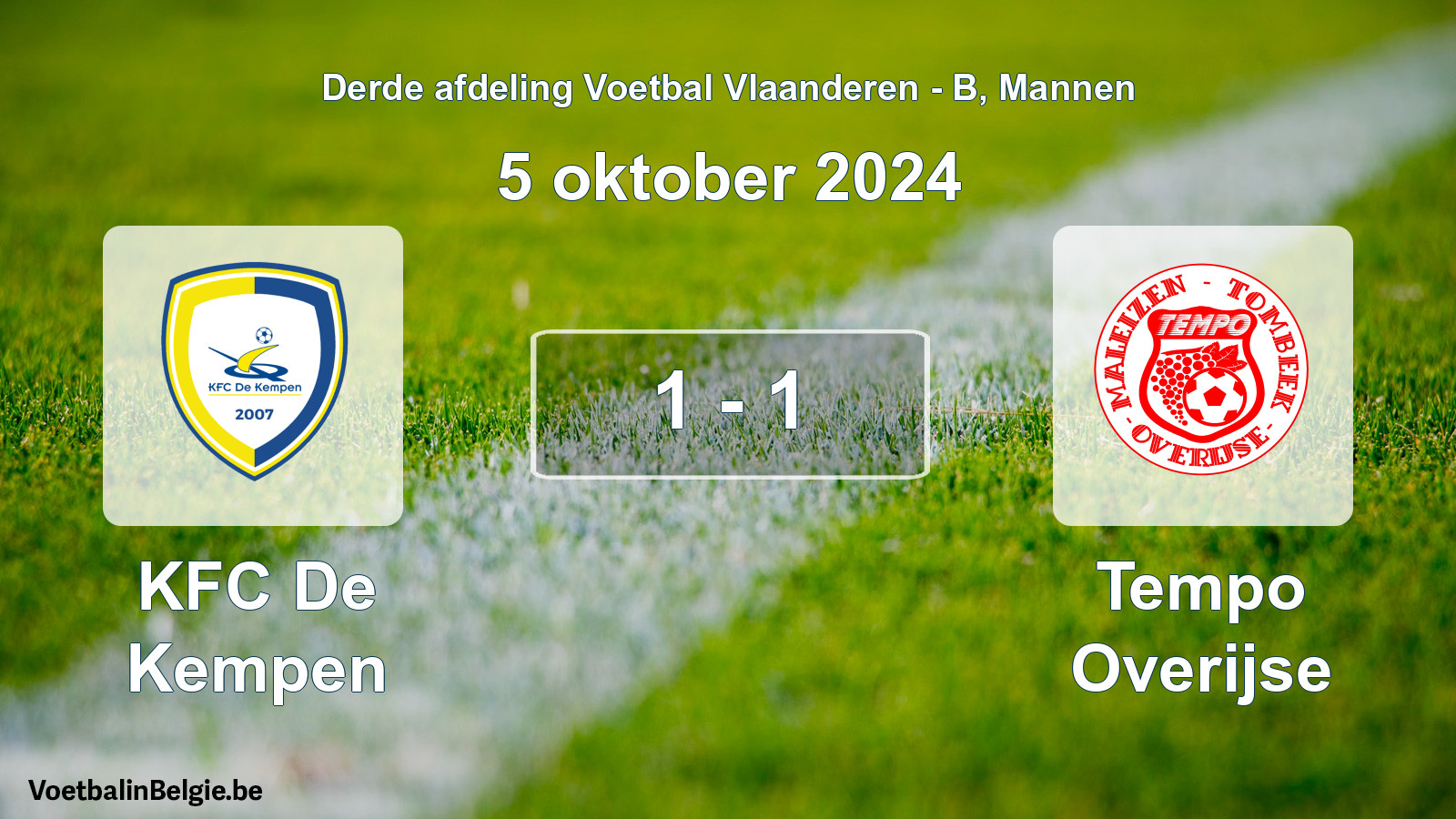 Gespeelde wedstrijd mannenvoetbal: KFC De Kempen - Tempo Overijse 1 - 1 (5 oktober 2024)