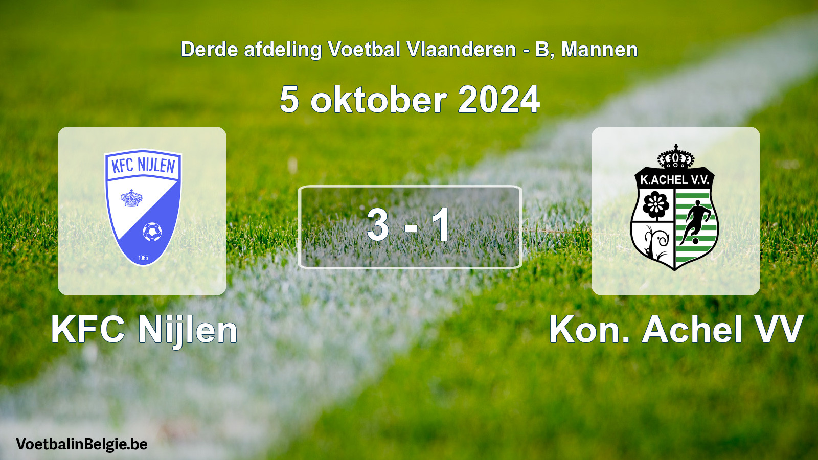Gespeelde wedstrijd mannenvoetbal: KFC Nijlen - Kon. Achel VV 3 - 1 (5 oktober 2024)
